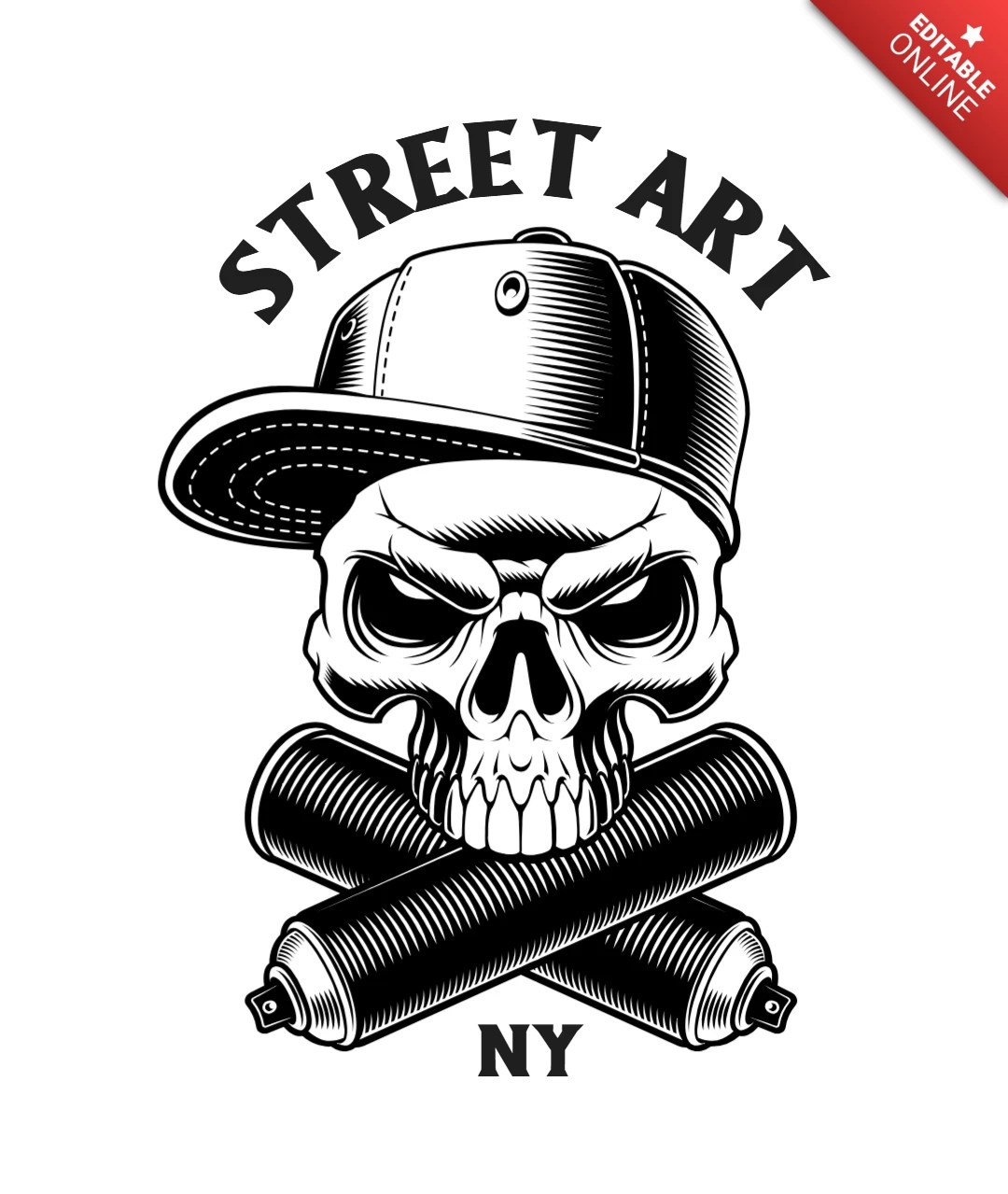 Graffiti Skull With Spray Cans TShirt Design Template Free Design