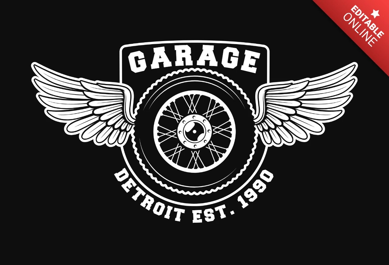 Motorcycle Garage With Wings TShirt Design Template Free Design Template