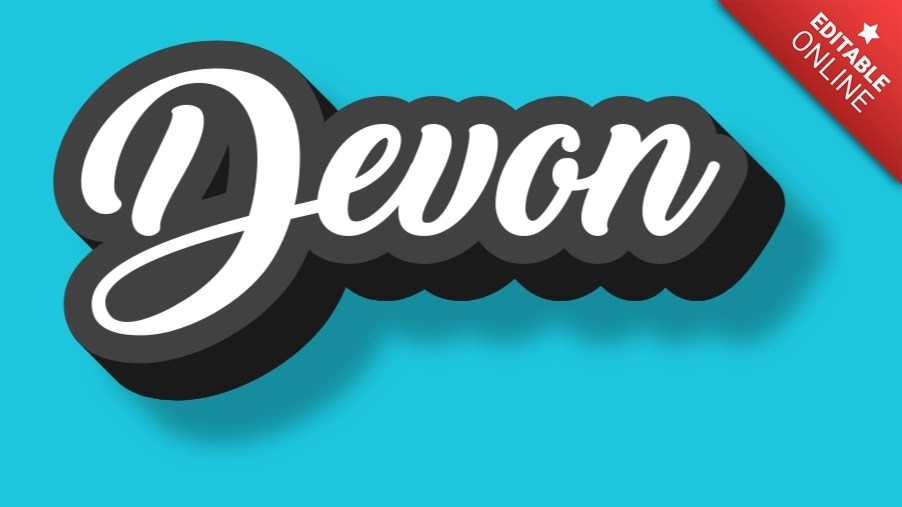 Devon 3D Gray Calligraphy On Turquoise Background Text Effect Generator