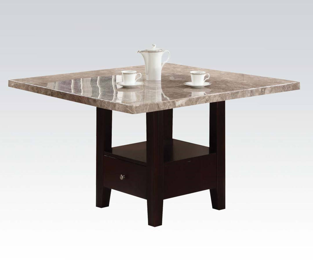 Britney Casual White Marble Walnut Wood Dining Table W/Storage Base