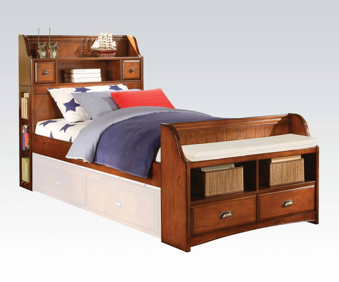 Brandon Traditional Oak Wood Twin Bed W/Bookcase The Classy Home