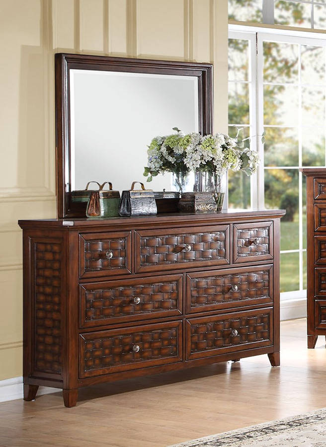 Acme Furniture Carmela Walnut Dresser and Mirror The Classy Home