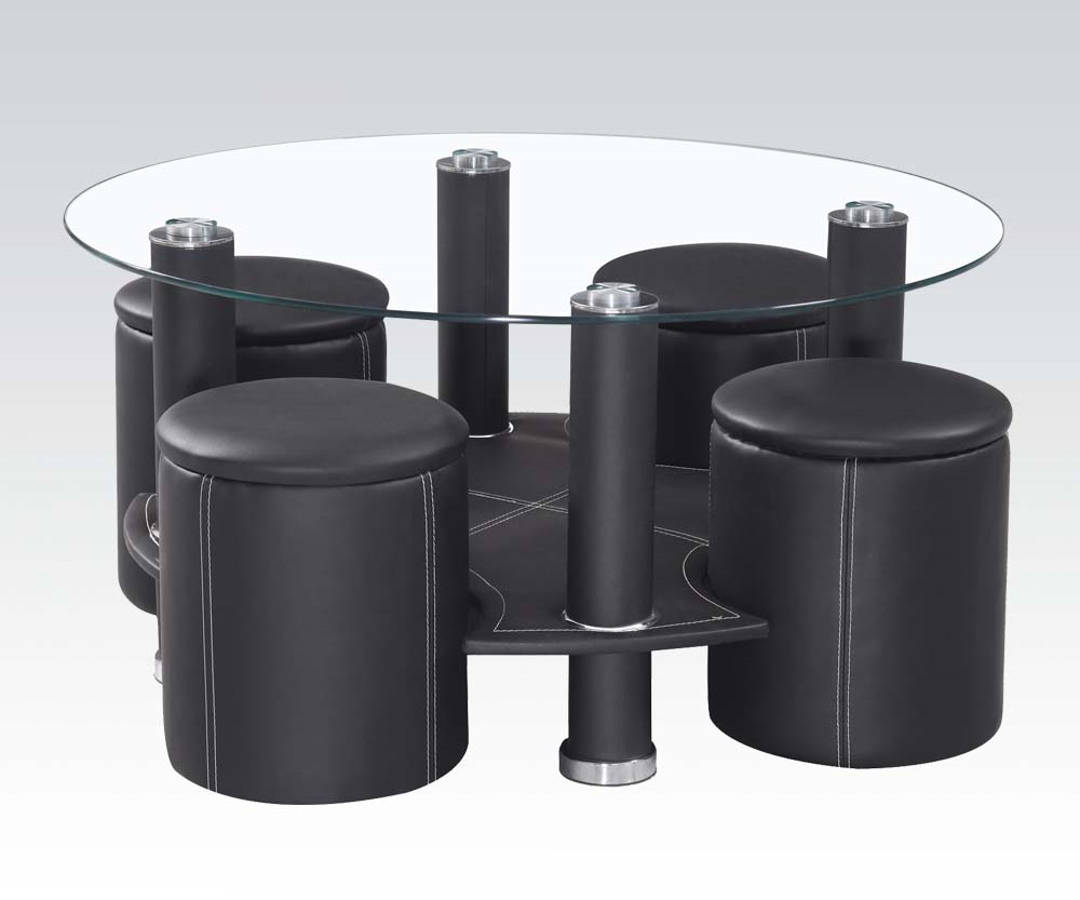 Acme Furniture Irvine Black Coffee Table Set with Ottomans The Classy