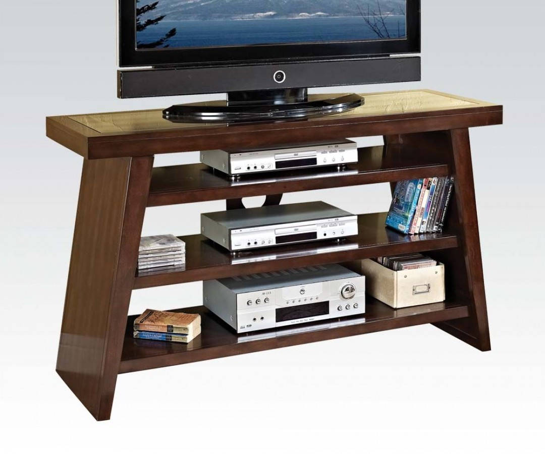 Jelani Brown Cherry Wood TV Stand w/3 Open Compartments The Classy Home