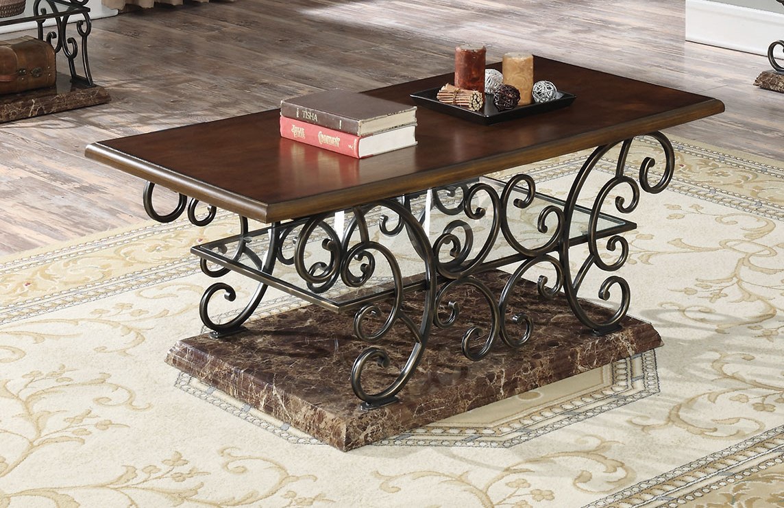 Coaster Furniture Faux Marble Glass Wood Metal Coffee Table The