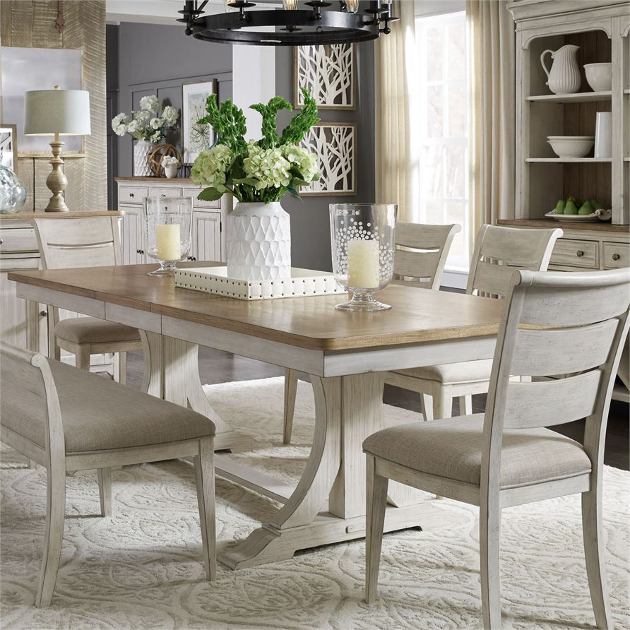 Liberty Farmhouse Reimagined White Chestnut 7pc Dining Room Set The