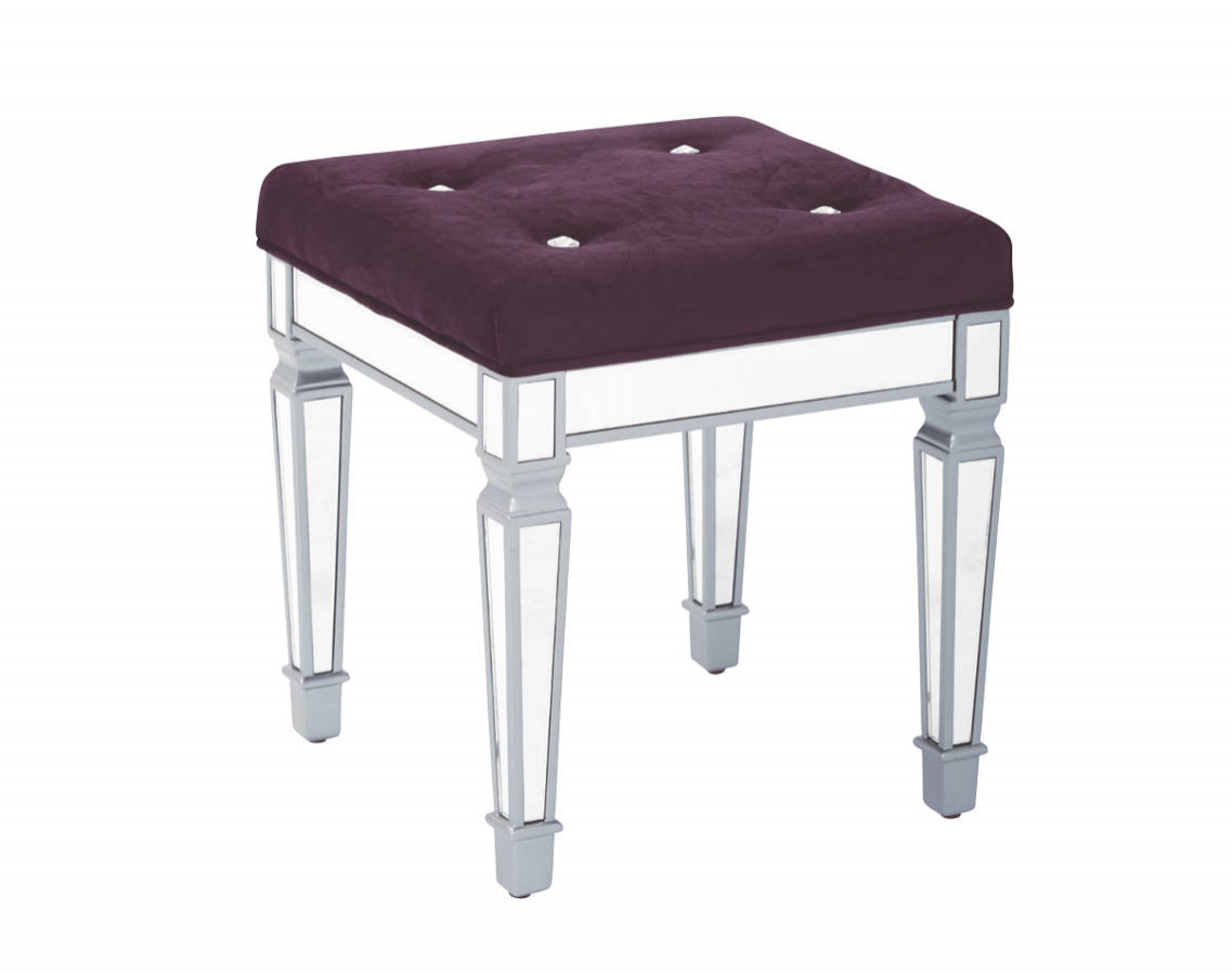 Reflections Port Velvet Fabric Top Mirror Finish Frame 18 Inch Stool