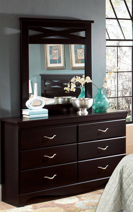 Crossroads Modern Cherry Wood Dresser & Mirror The Classy Home