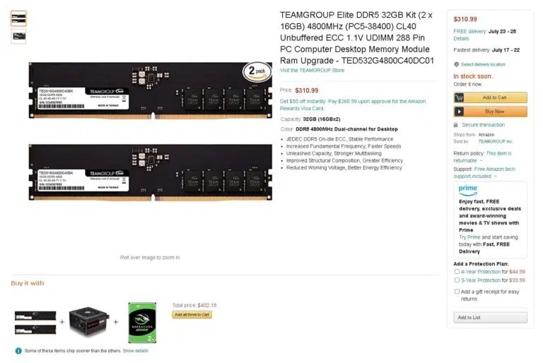 TEAMGROUP ELITE DDR5 4800 Memory Goes on Sale for 310.99