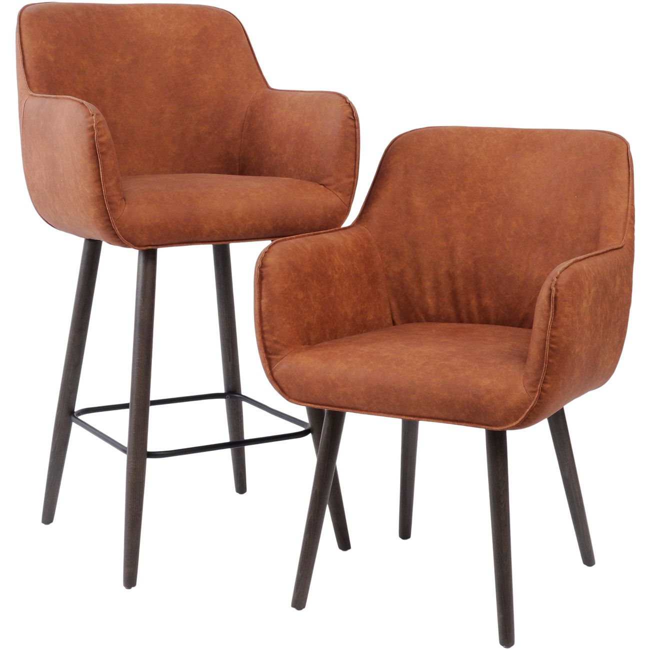 Tan Leather Look Retro Dining Chair with Arms The Libra