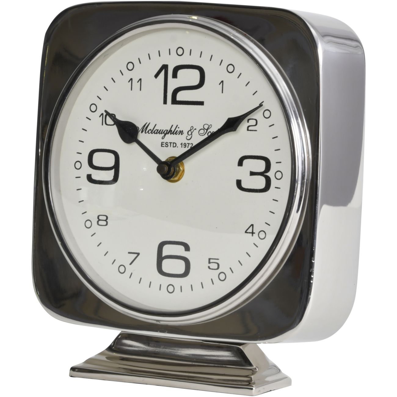 Vickery Silver Nickel Square Mantel Clock on Stand Libra Interiors