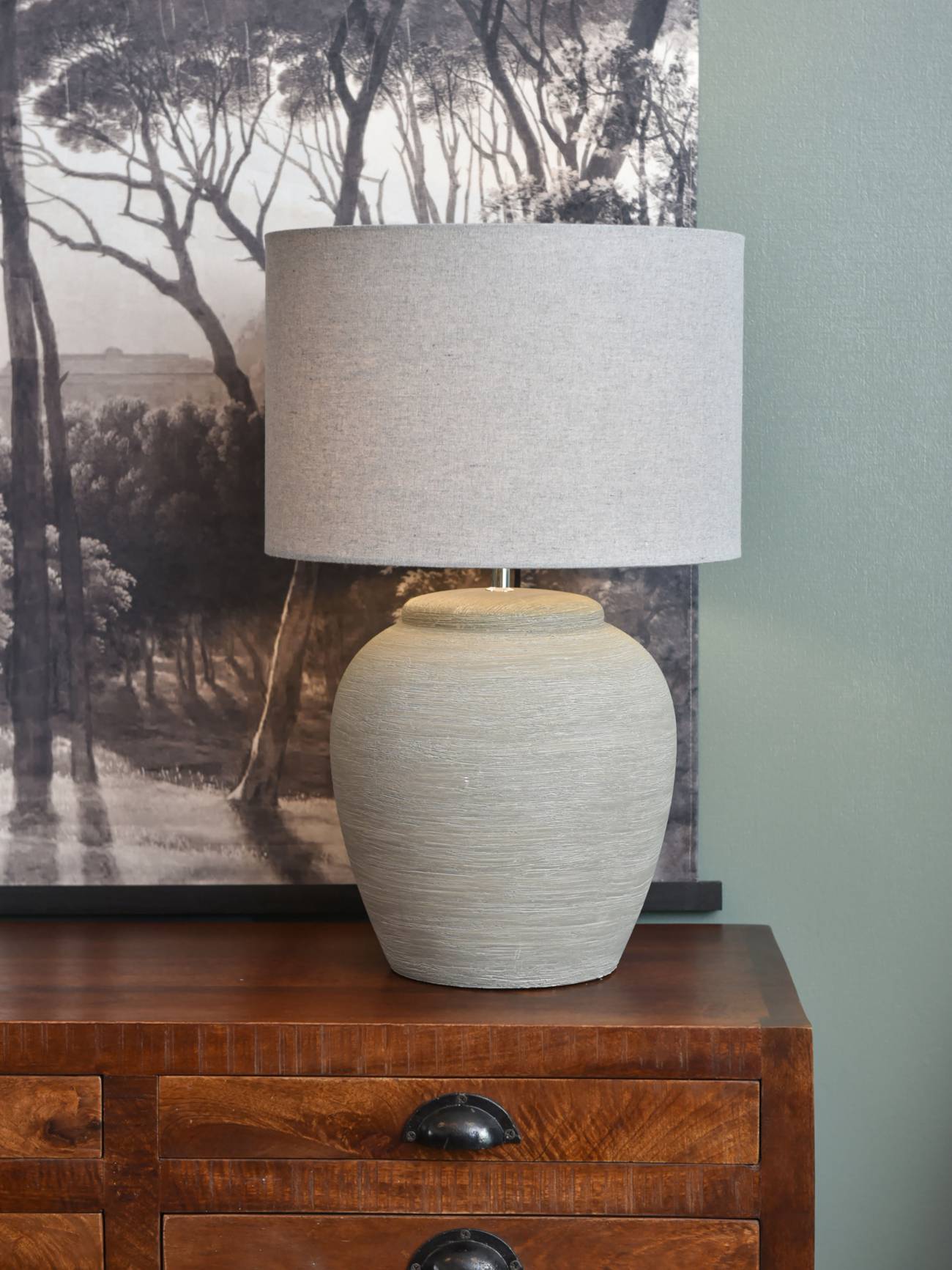 Baslow Etched Grey Large Ceramic Table Lamp Libra