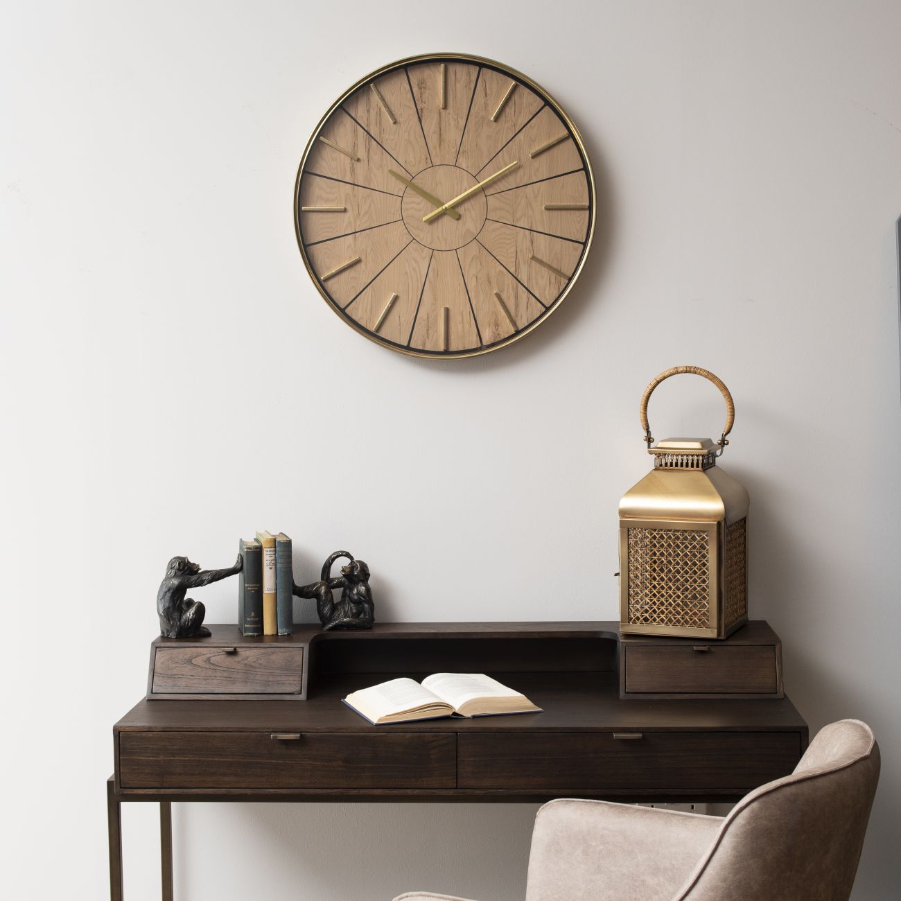 Riley Gold and Wood Effect Wall Clock 60cm Libra