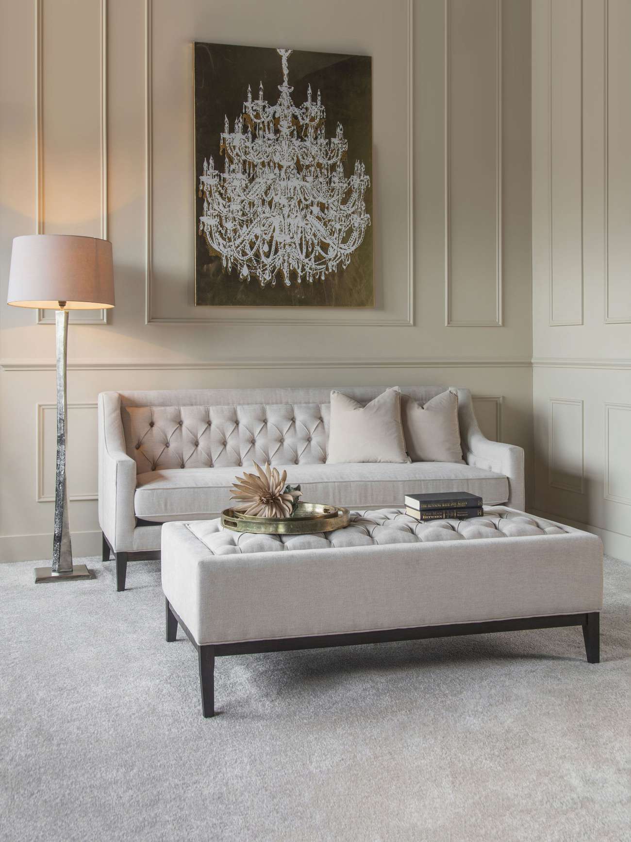 Theodore Buttoned Sofa in Ivory Fabric 200cm The Libra Company