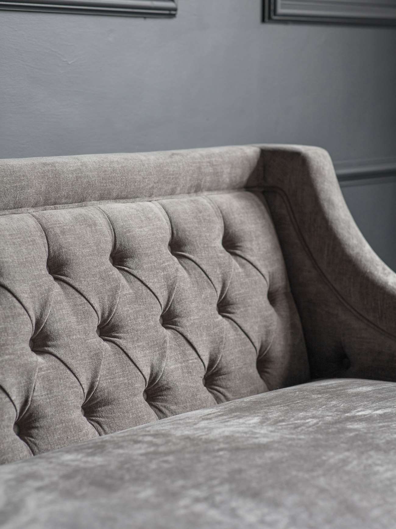 Theodore Buttoned Sofa in Warm Grey Fabric 200cm Libra Interiors