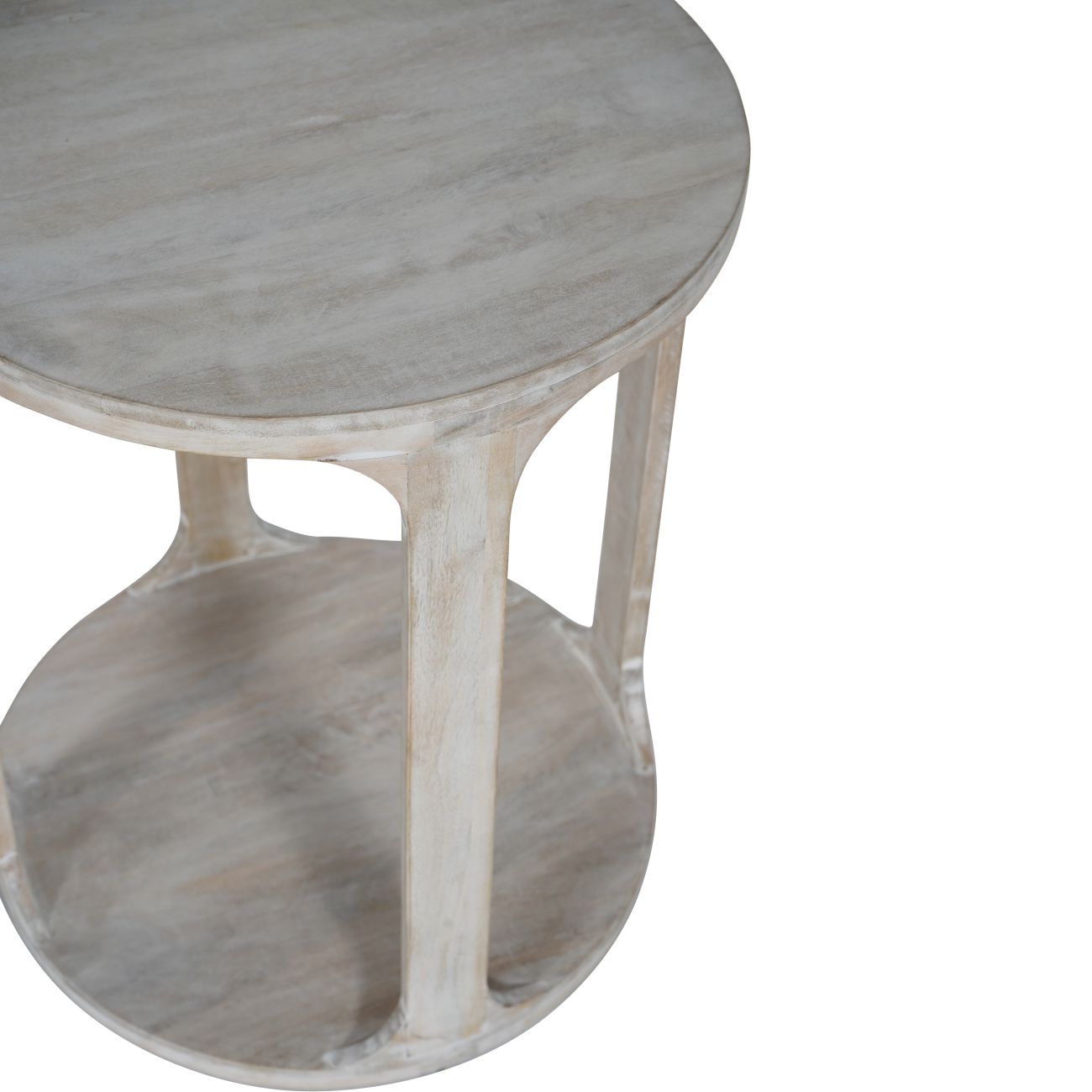 Beadnell Solid Carved Wooden Side Table in Whitewash Finish Libra