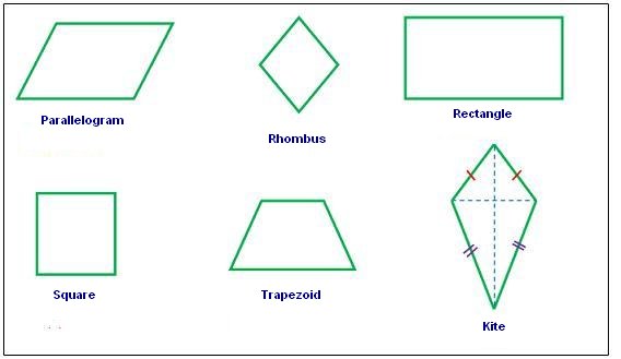 Parallelogram, Rhombus, Rectangle, Square, Trapezoid, Kite
