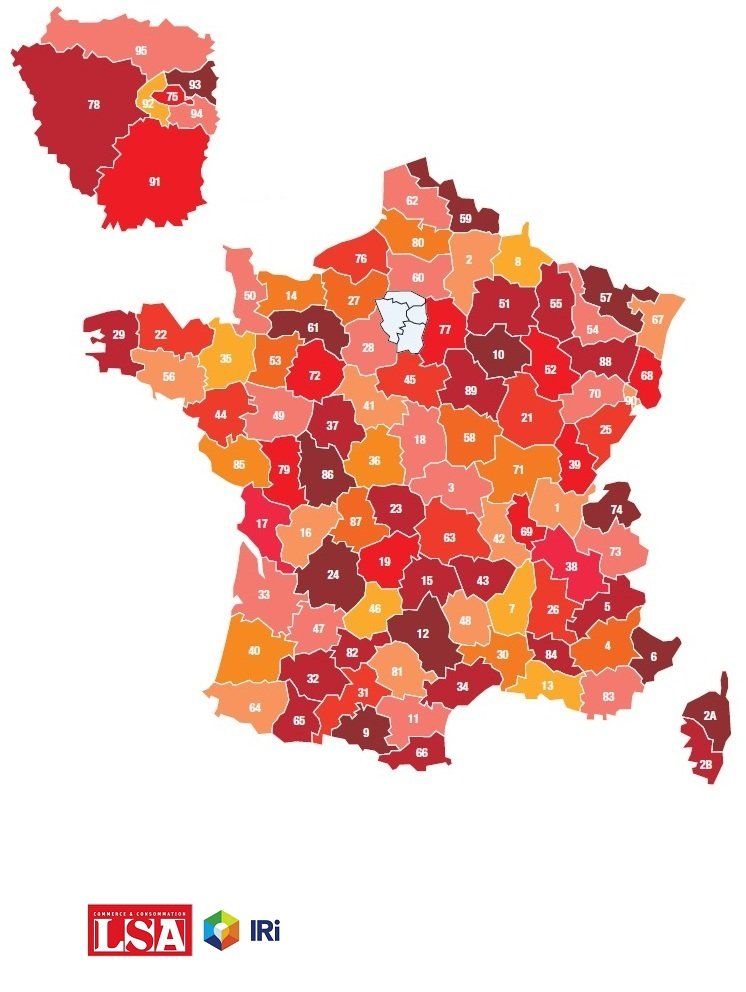 Pain Points Carte de France des produits achetés en hypers et supermarchés par