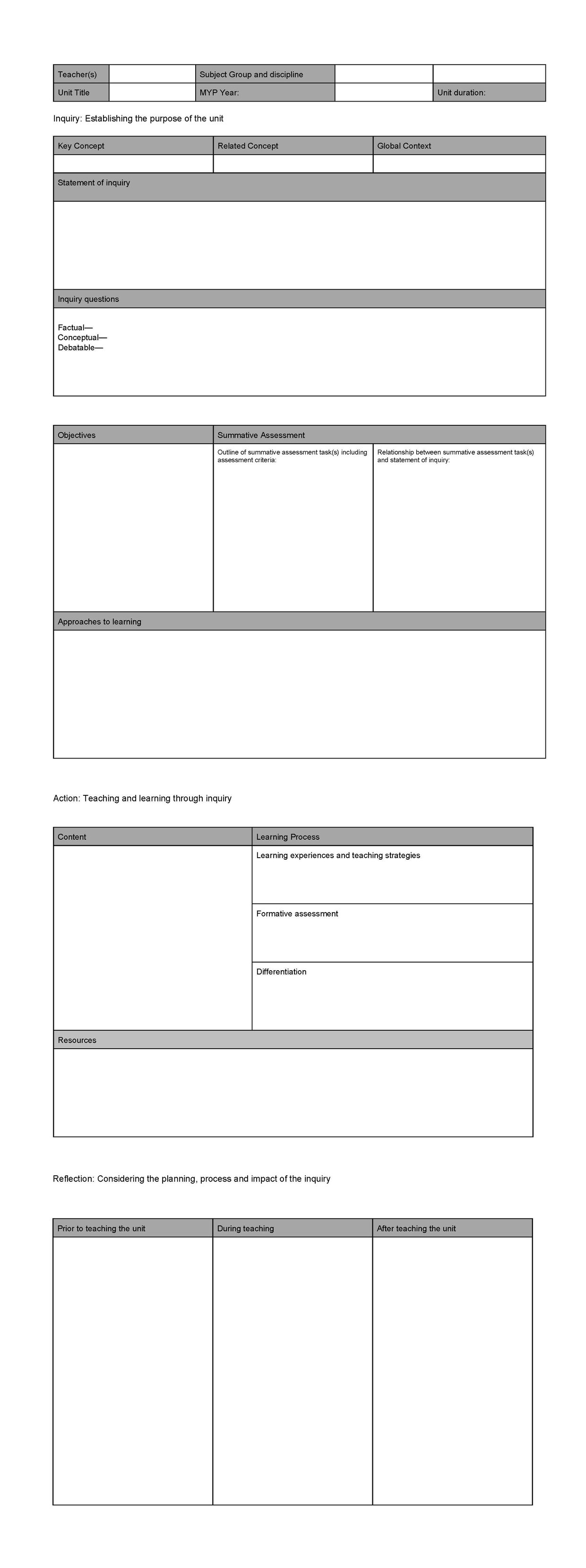 Interactive MYP Unit Planner