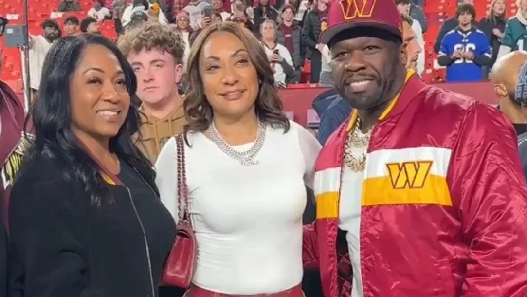 50 Cent Sports Washington Commanders Gear While Meeting Qb Jayden