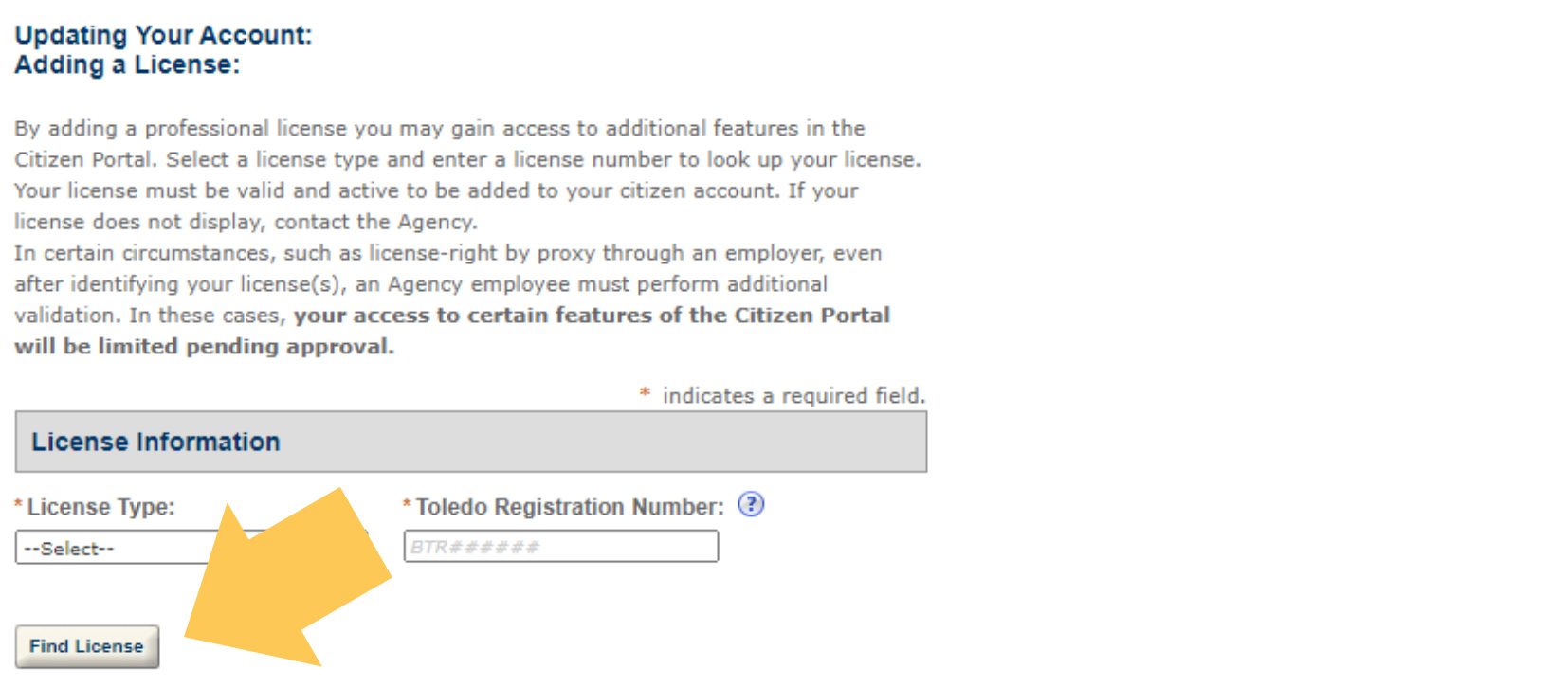City of Toledo Add a License