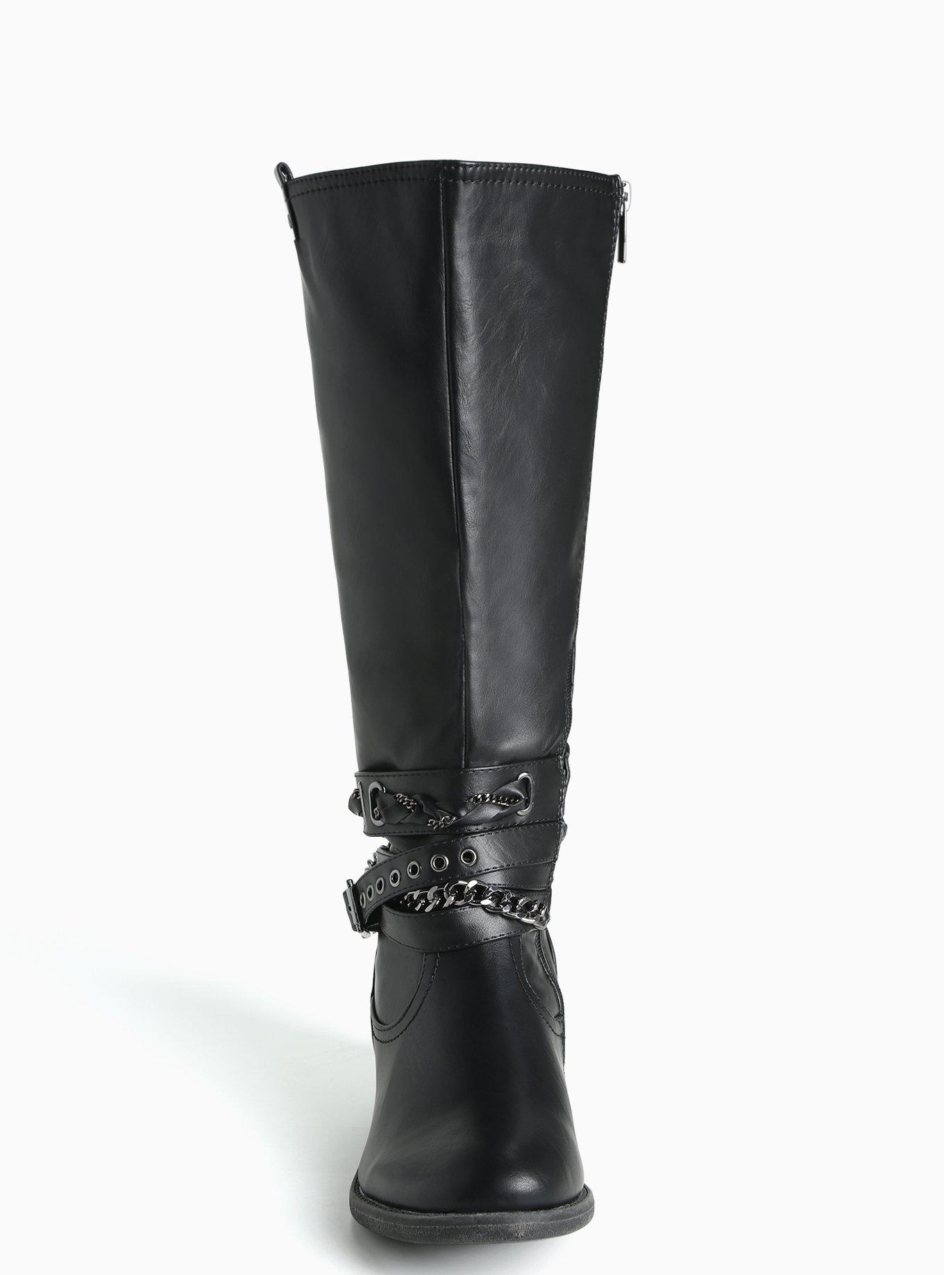 Plus Size Embellished Metal Strap Knee High Boots (Wide Width & Wide