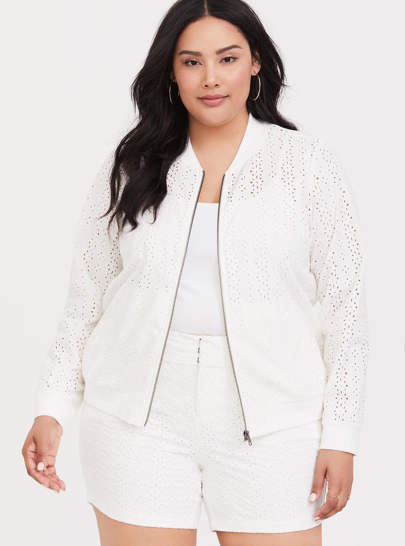 Plus Size White Eyelet Bomber Jacket Torrid