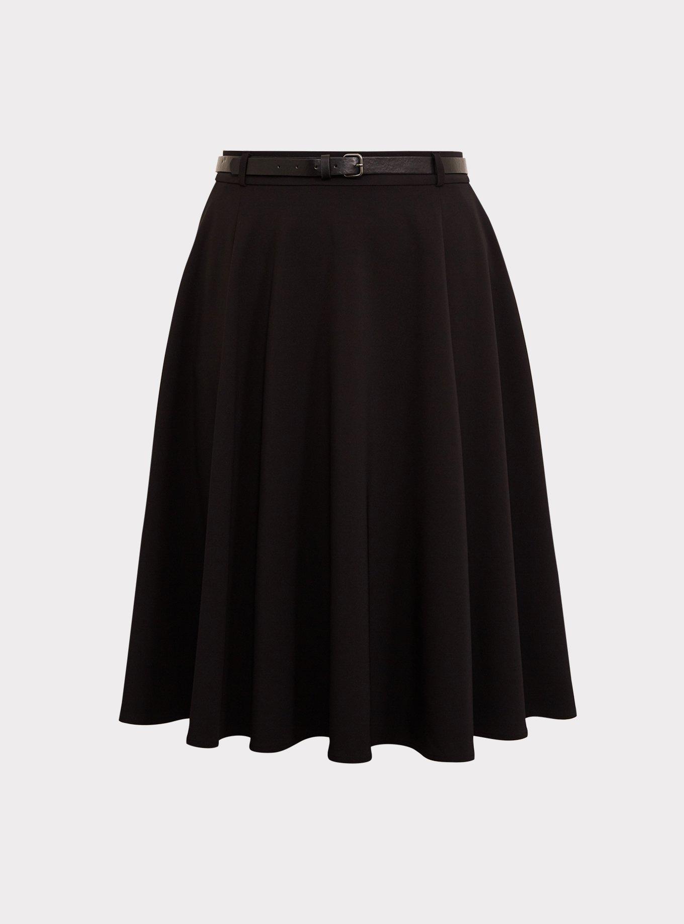 Plus Size Black Midi Skater Skirt with Belt Torrid