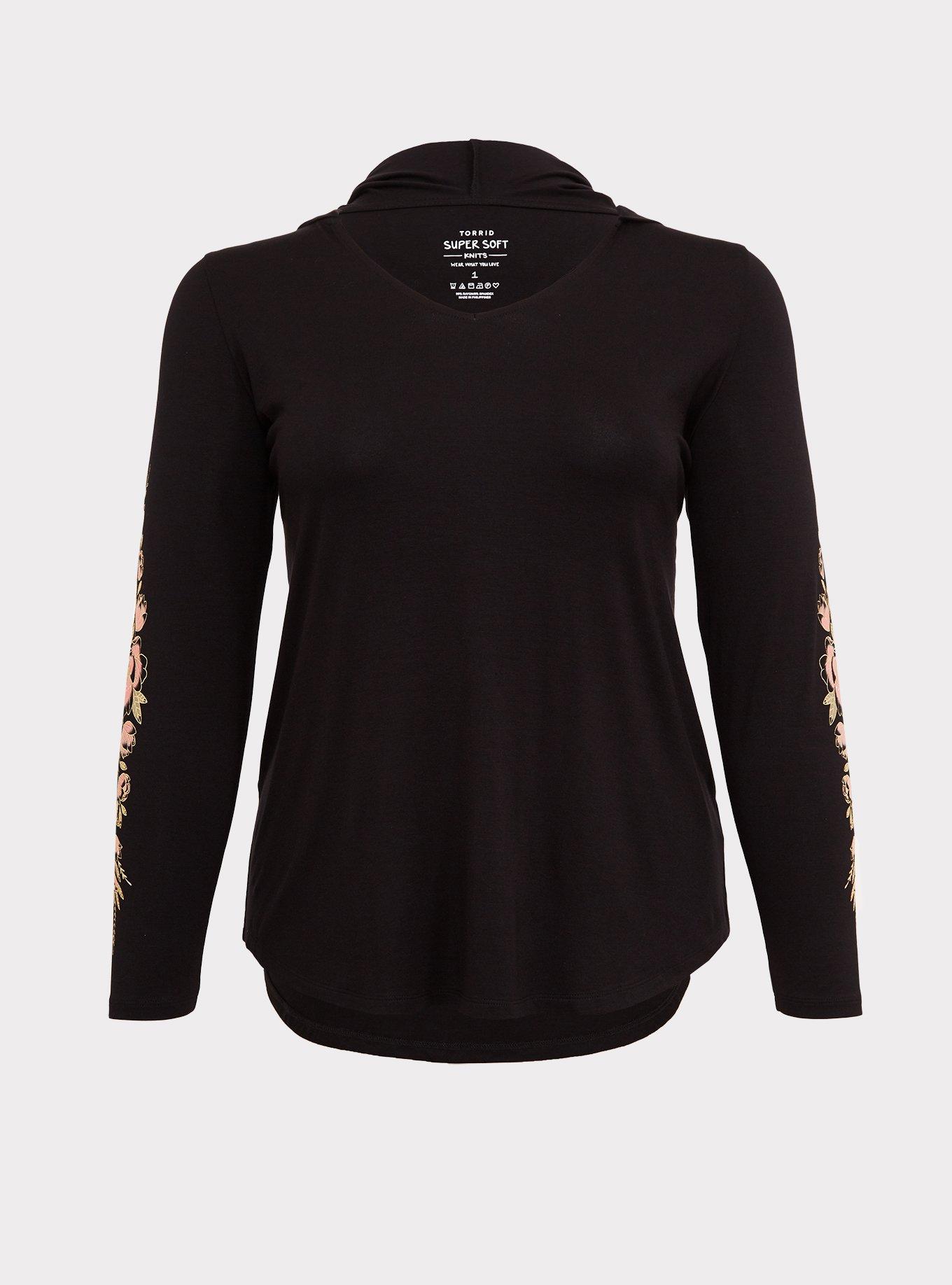 Plus Size Super Soft Black Floral Sleeve Hoodie Torrid