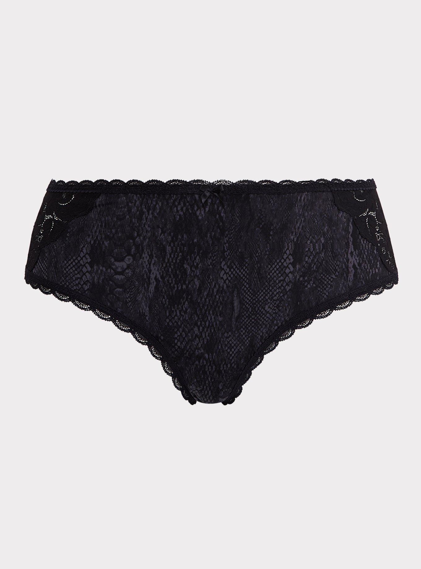 Plus Size Microfiber And Lace MidRise Hipster Lattice Back Panty