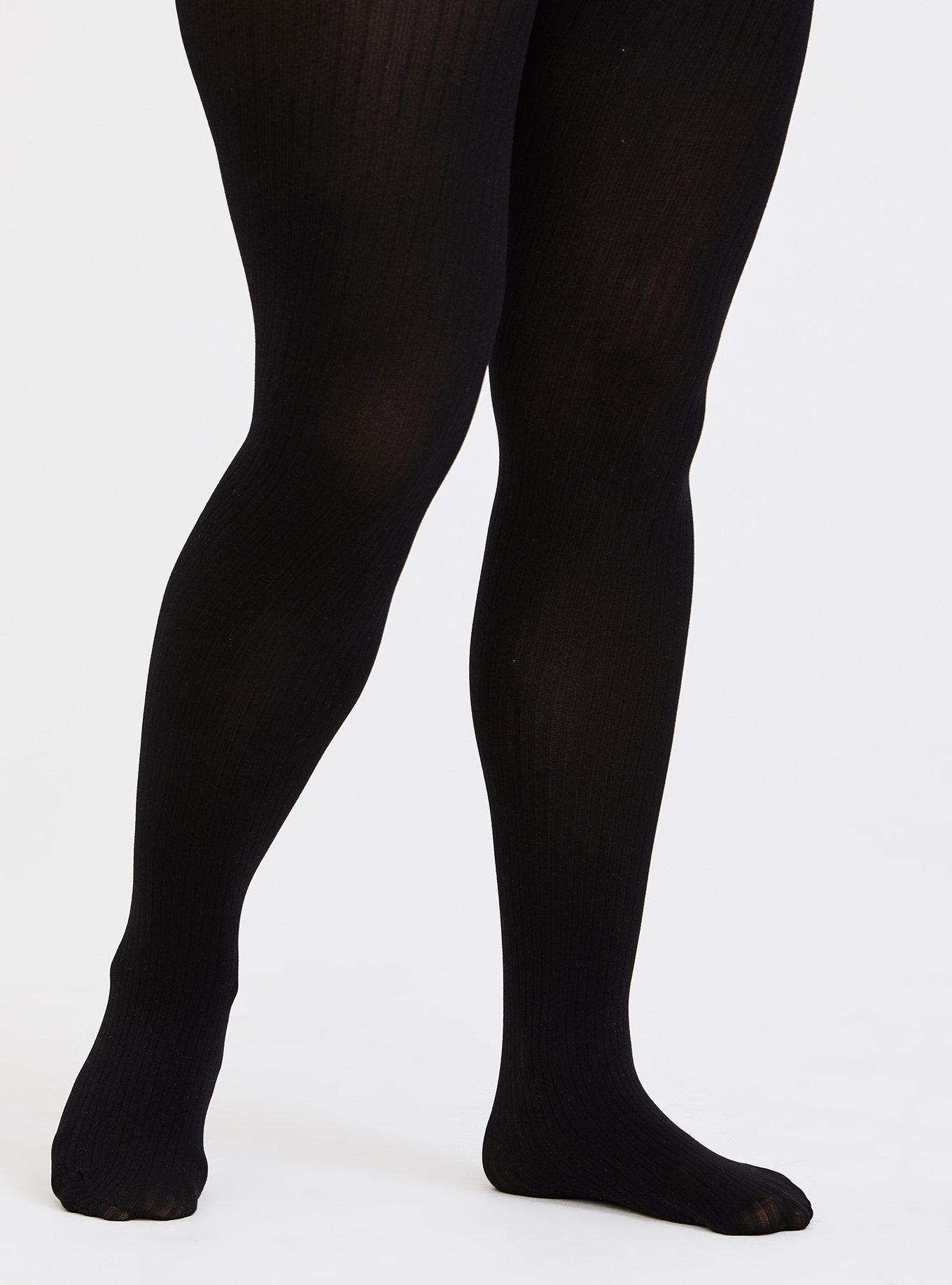 Plus Size Black Rib Control Top Tights Torrid