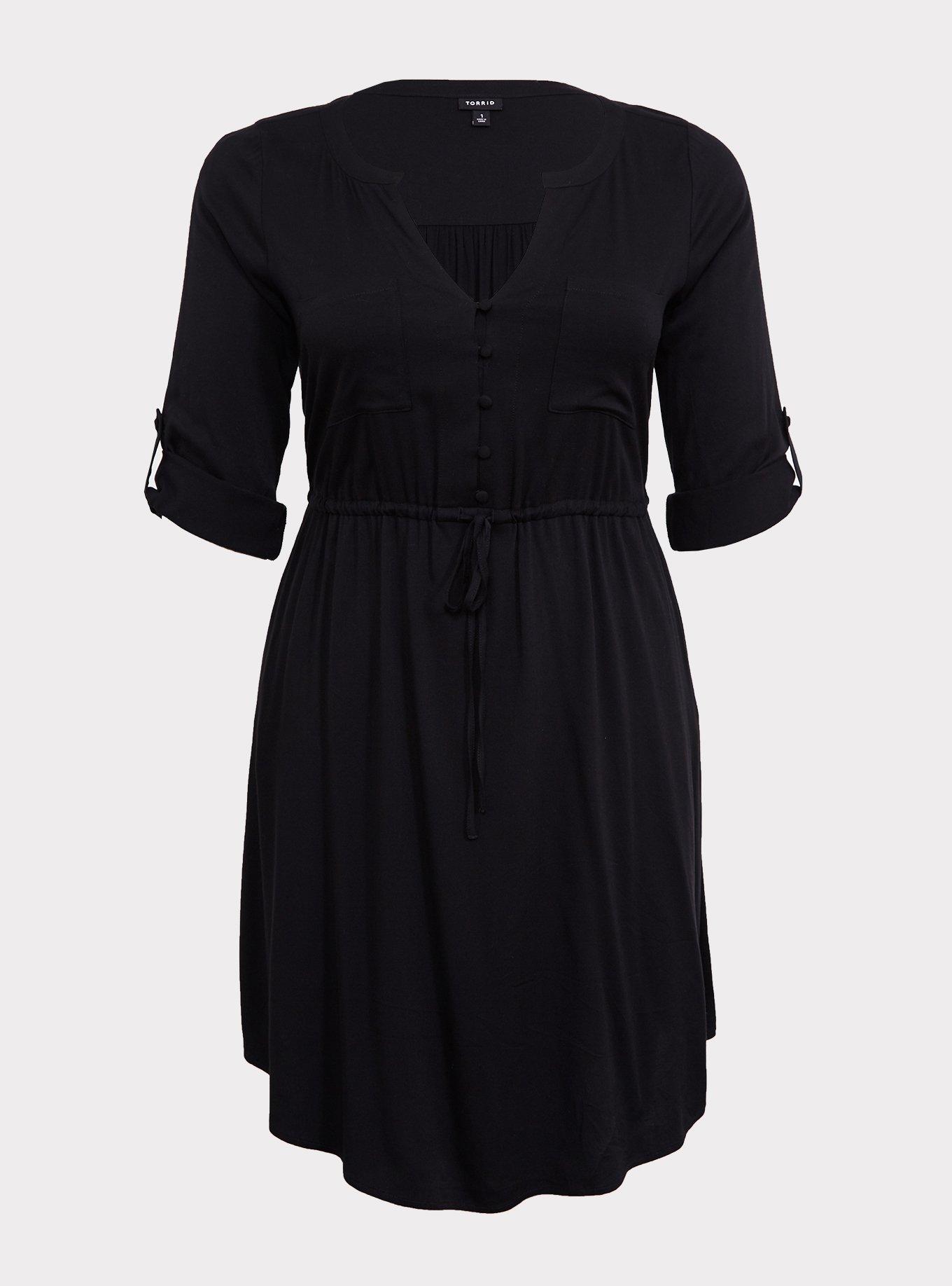 Plus Size Black Challis ButtonDown Shirt Dress Torrid