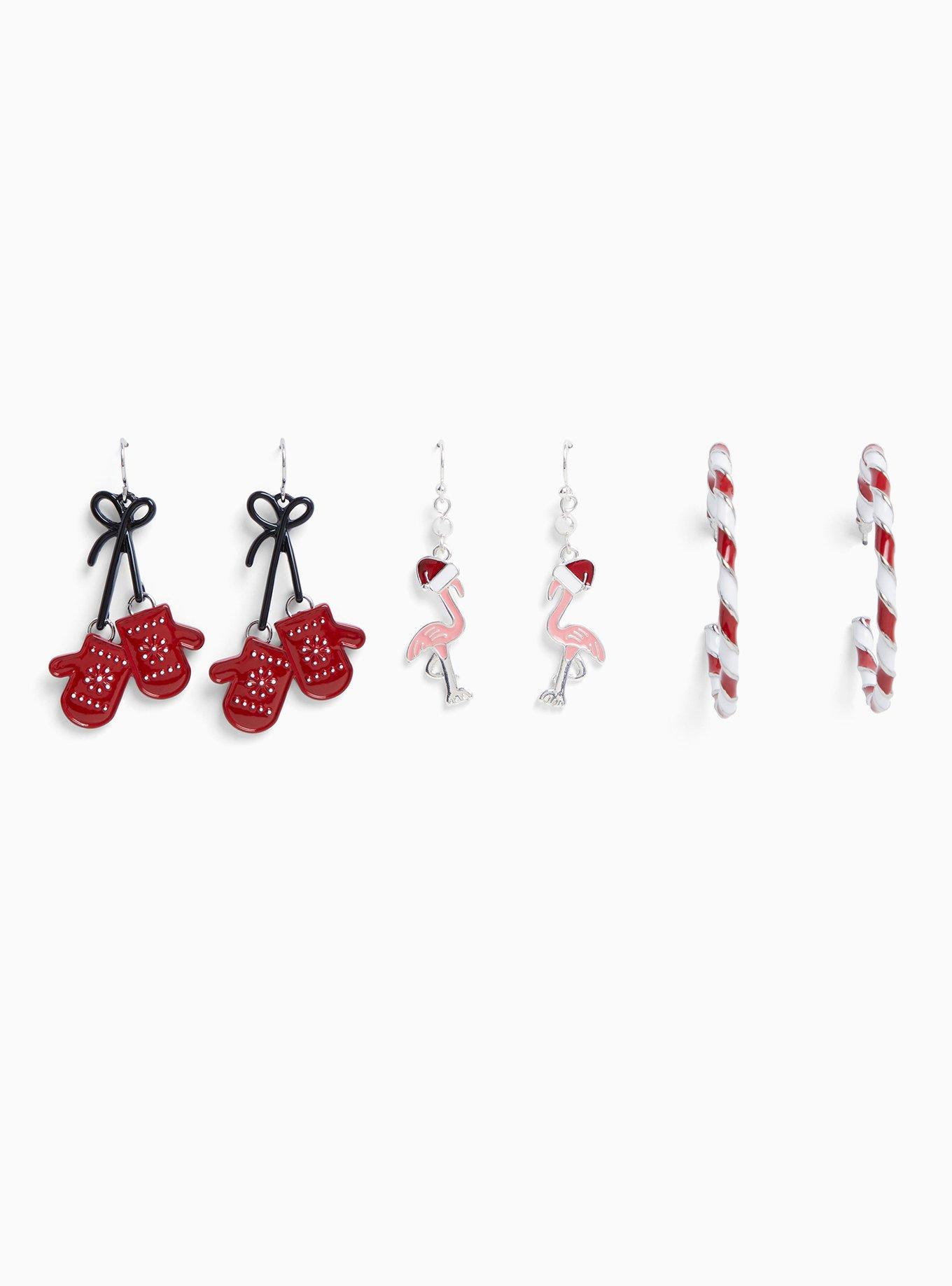 Plus Size Candy Cane Hoop Holiday Earrings Set Set of 3 Torrid