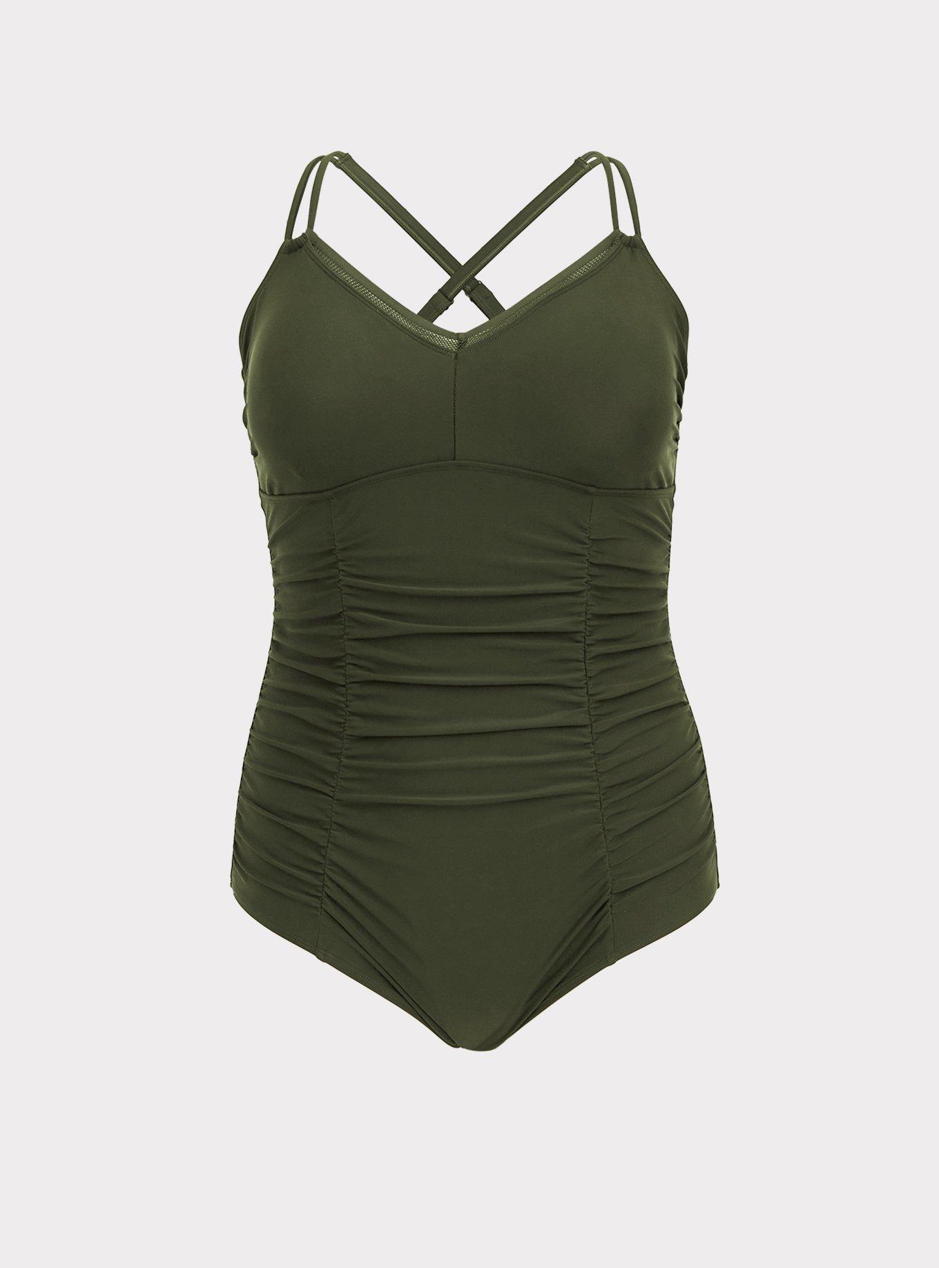 Plus Size Olive Green Wireless Ruched OnePiece Swimsuit Torrid