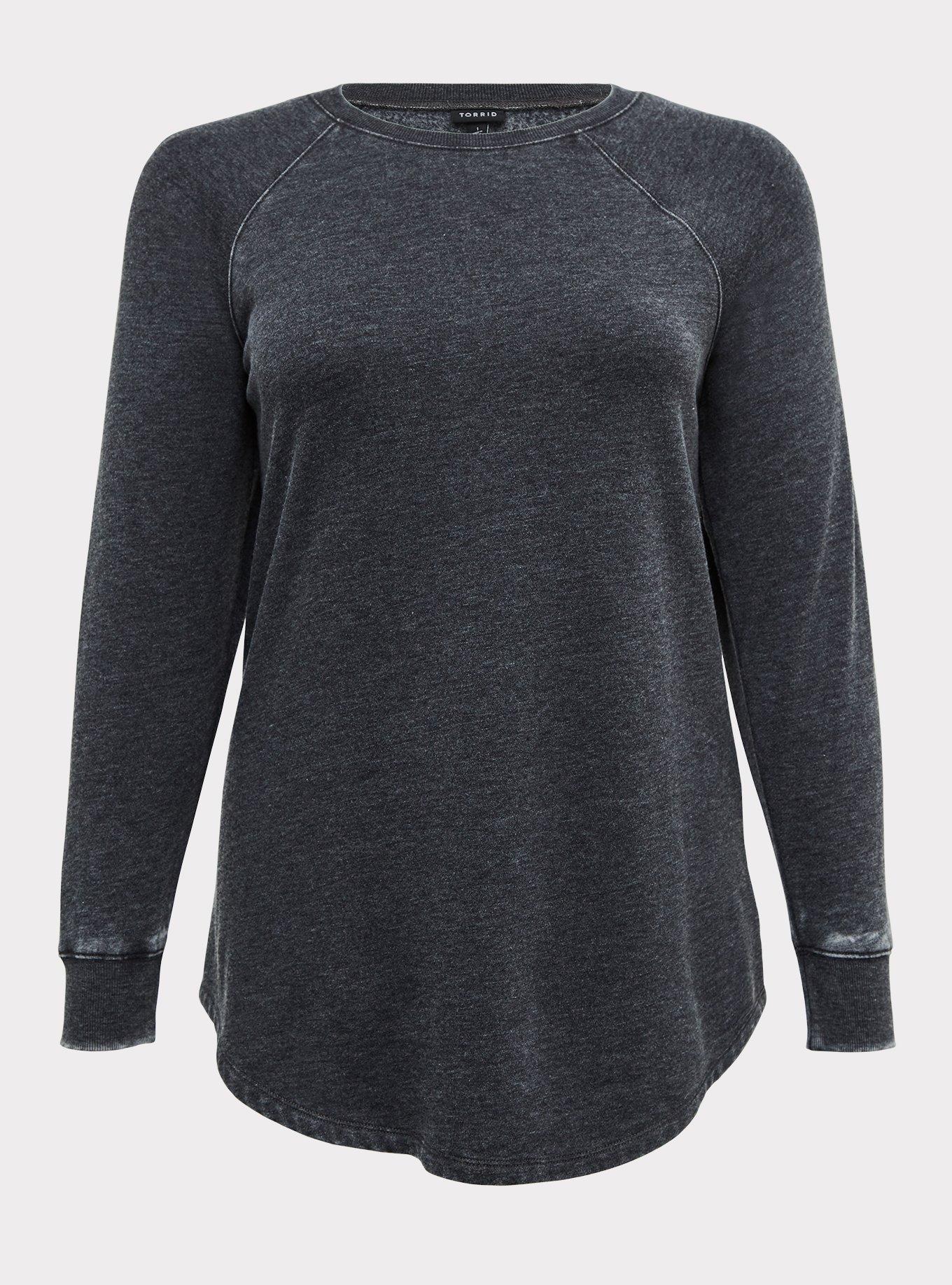 Plus Size Black Burnout Fleece Tunic Sweatshirt Torrid