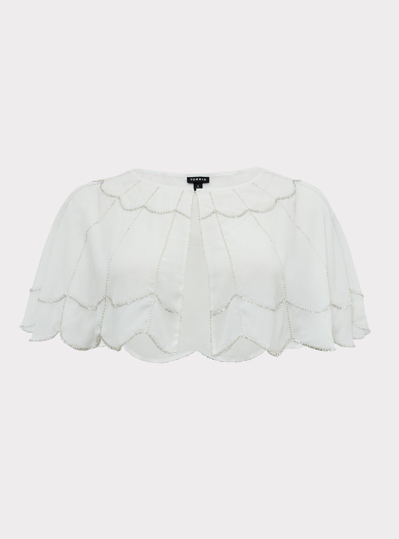 Plus Size White Silver Beaded Capelet Torrid