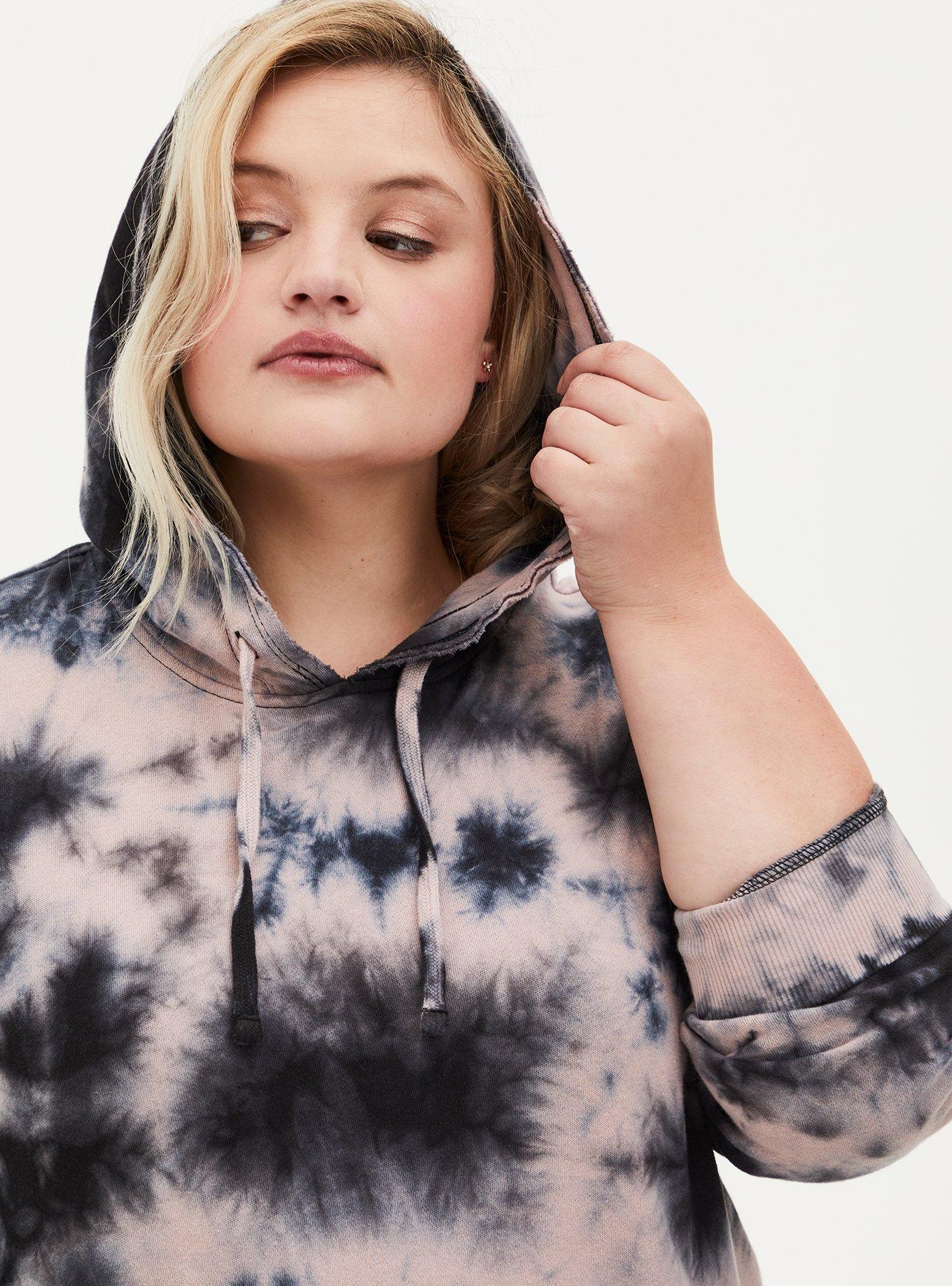 Plus Size Mauve Pink & Black TieDye Side Zip Tunic Hoodie Torrid
