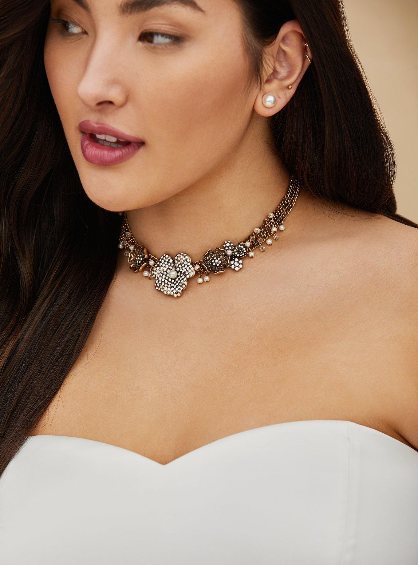 Plus Size Vintage GoldTone & Faux Pearl Floral Necklace Torrid