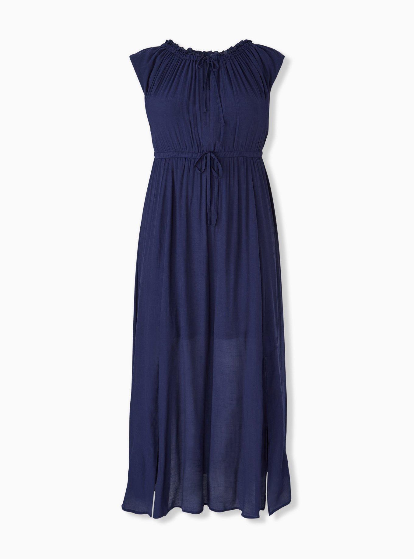 Plus Size Navy Gauze Drawstring Maxi Dress Torrid
