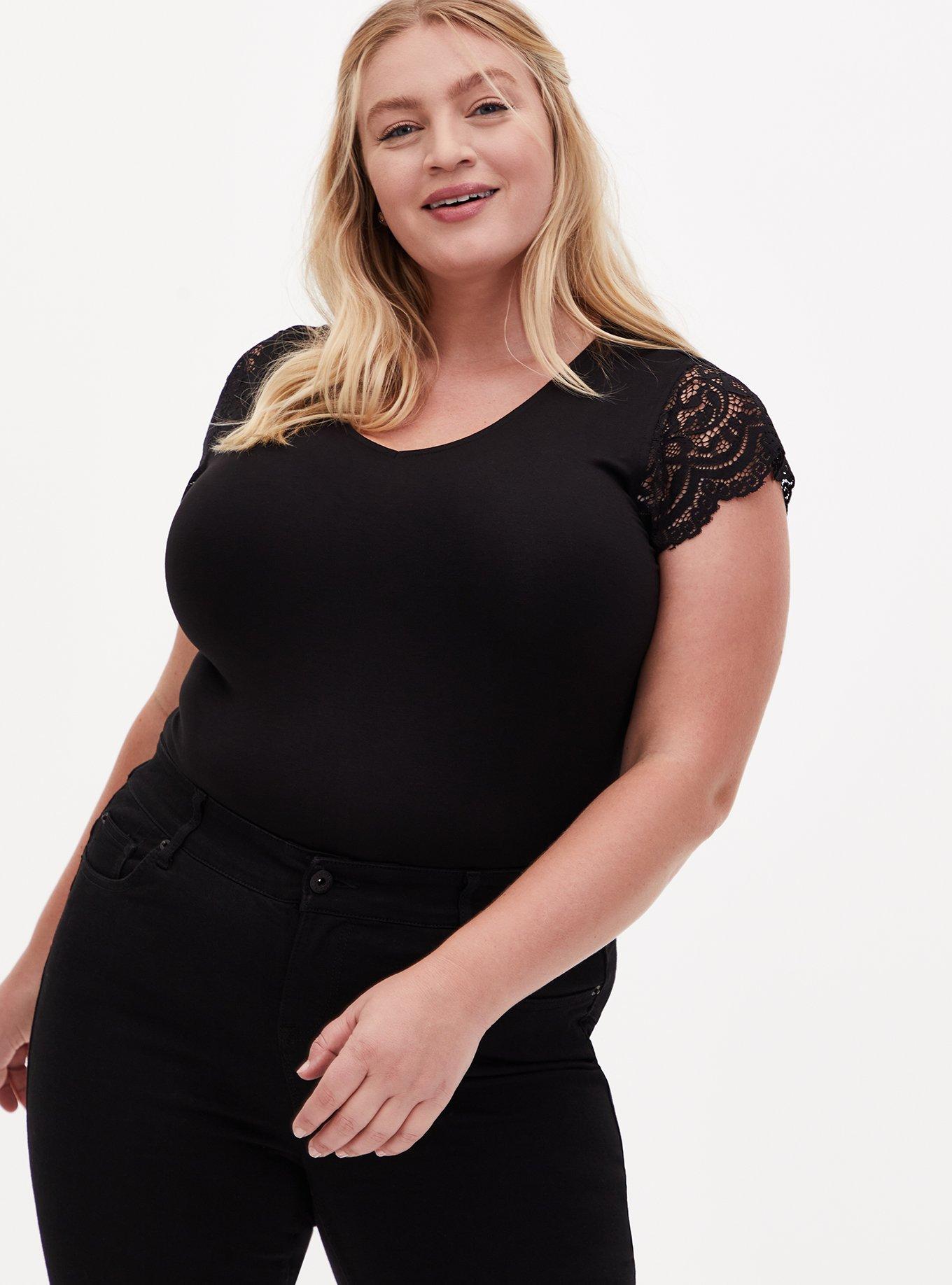 Plus Size Super Soft Black Lace Sleeve Bodysuit Torrid