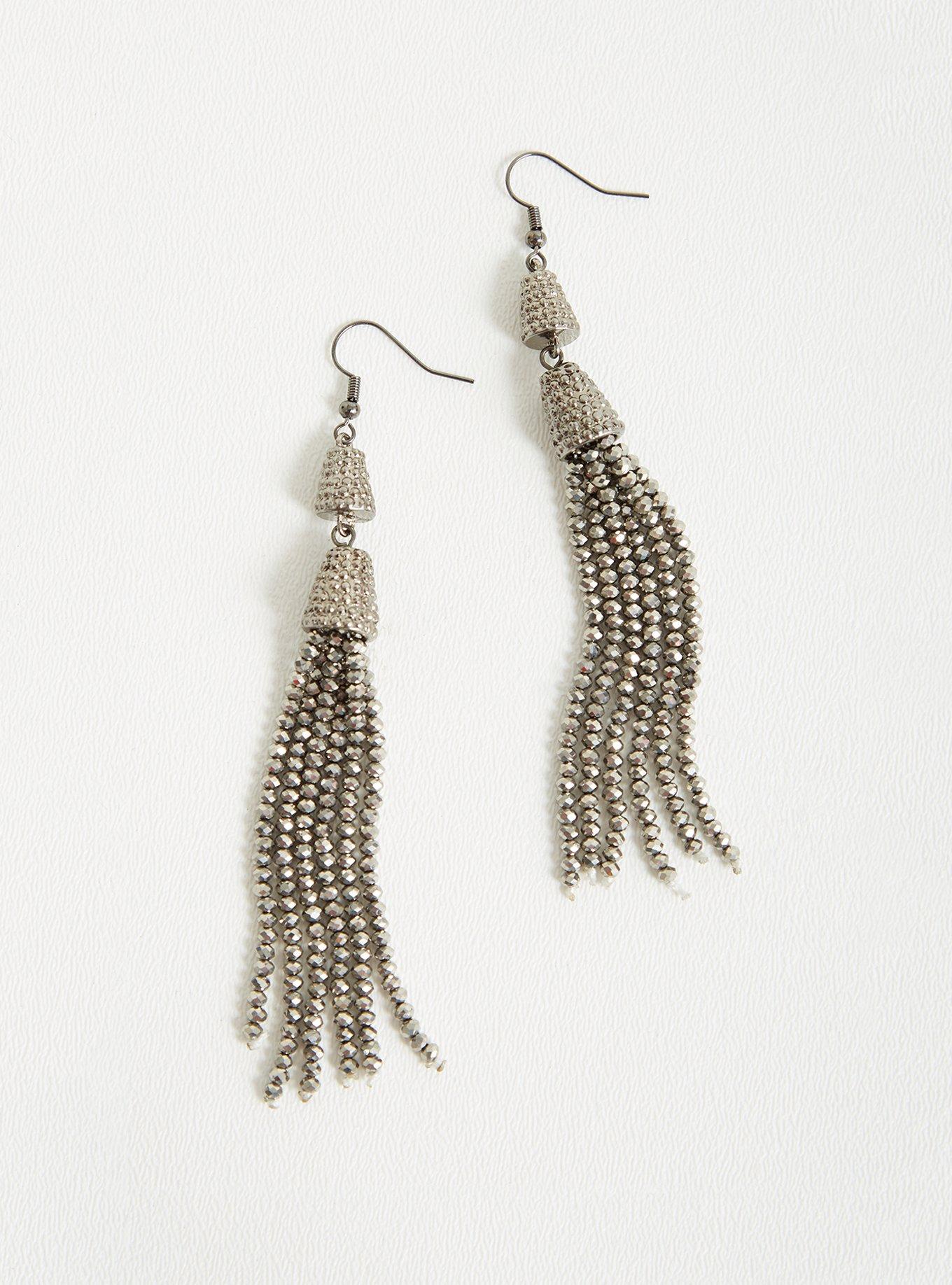 Plus Size Silver Glitzy Tassel Statement Earrings Torrid