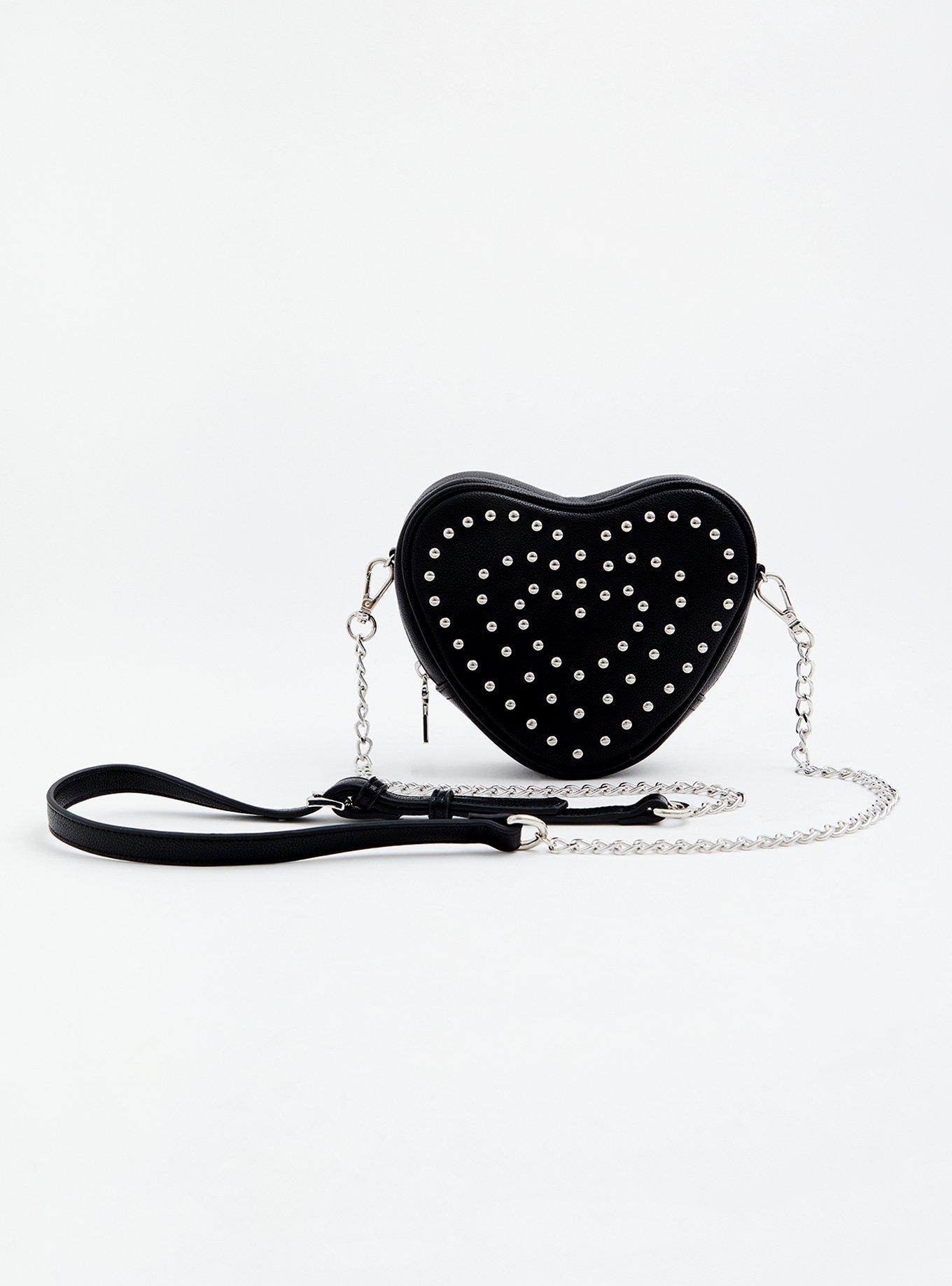 Plus Size Betsey Johnson Black Faux Leather Studded Heart Crossbody