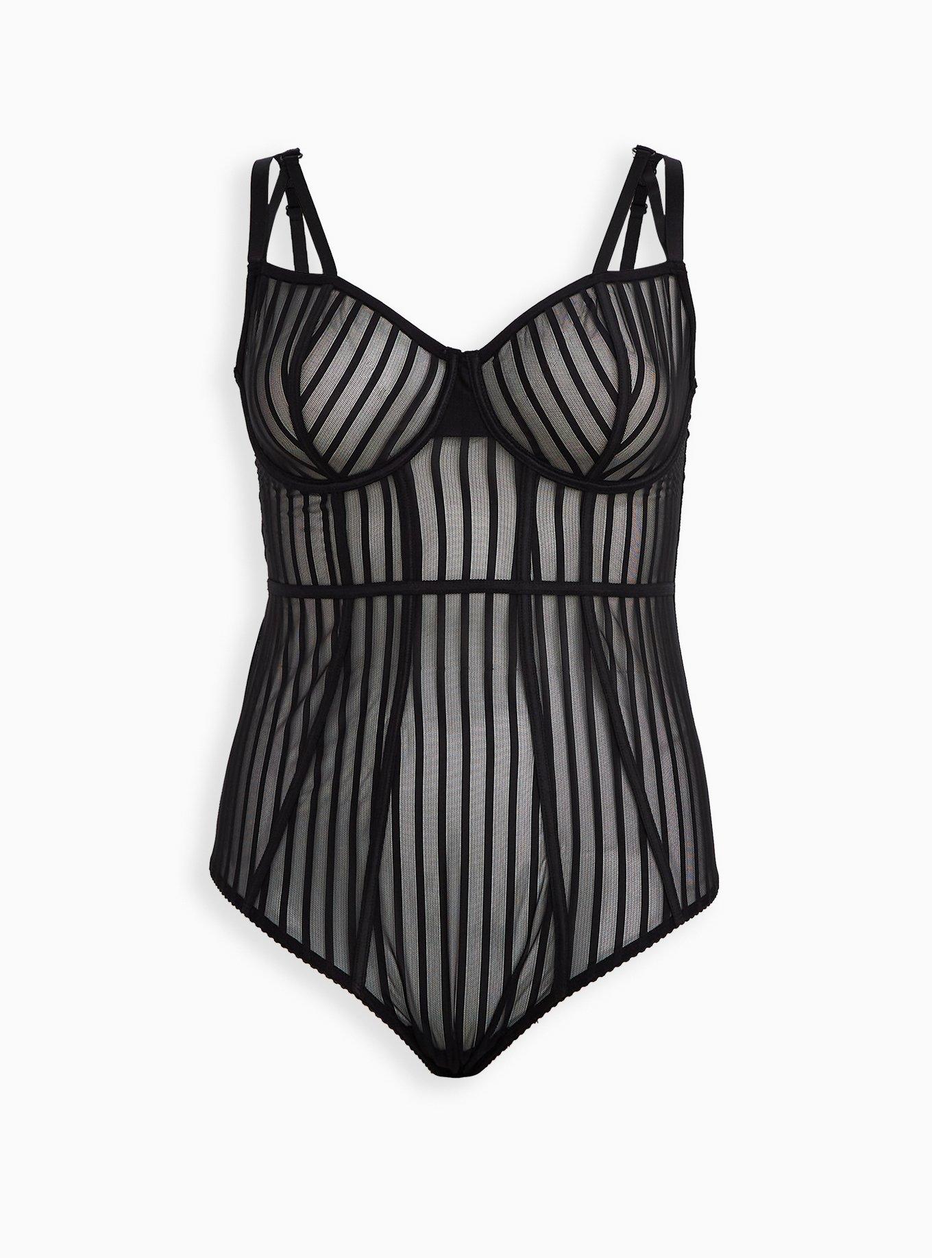 Plus Size Black Striped Mesh Underwire Bodysuit Torrid
