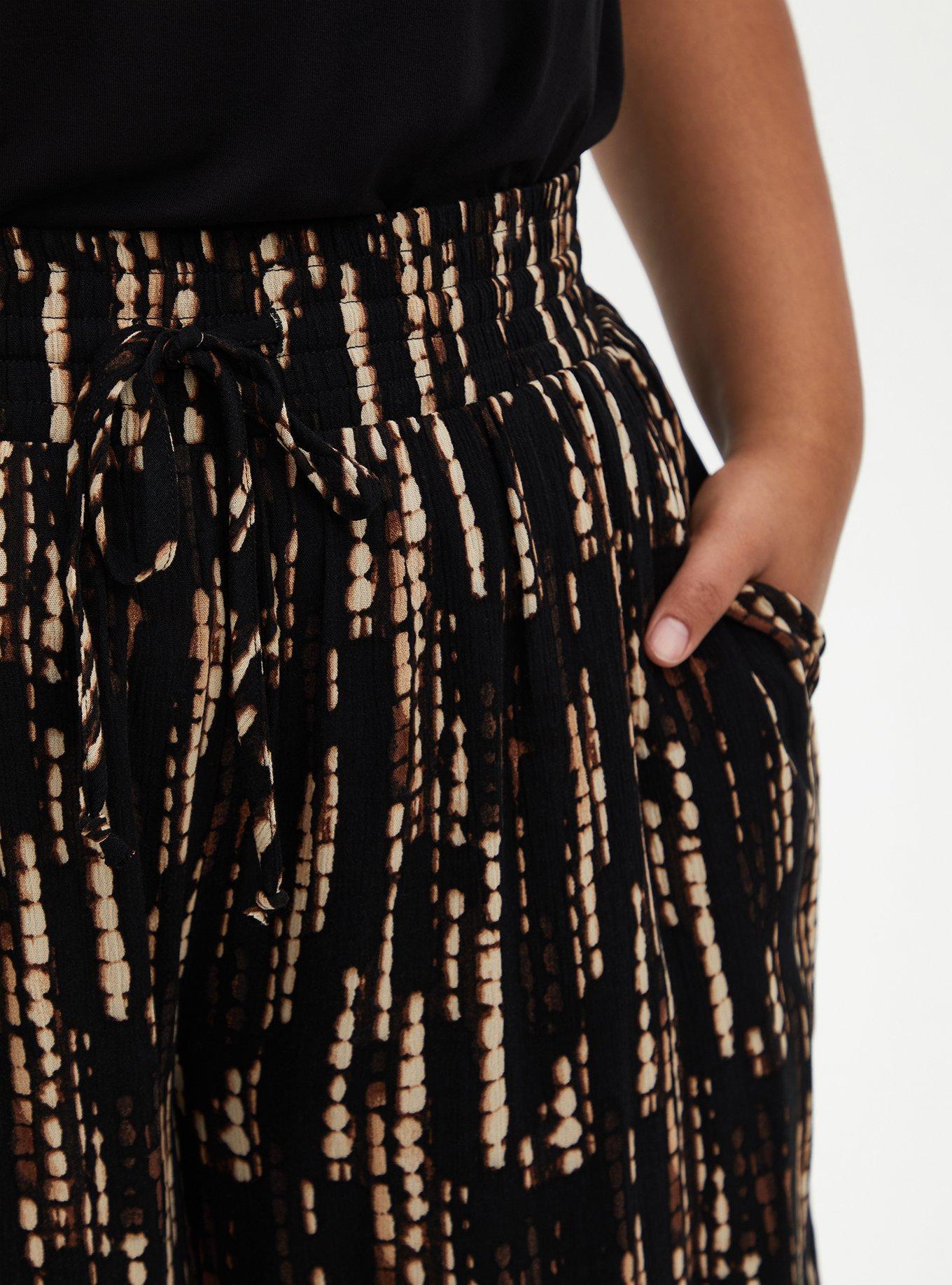 Plus Size Smocked Gaucho Crop Pant Gauze Print Black Torrid