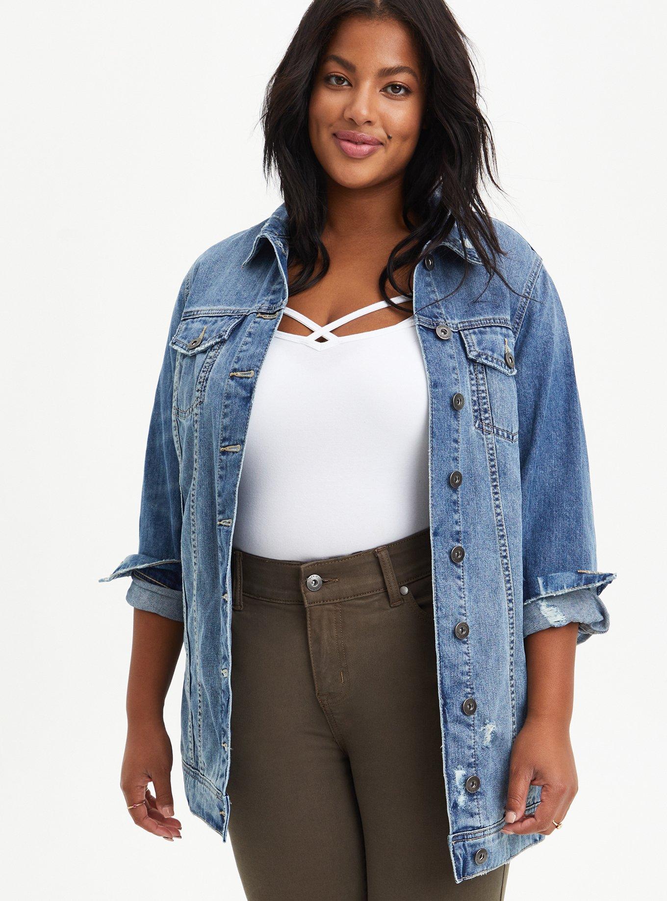 Plus Size Medium Wash Longline Denim Jacket Torrid