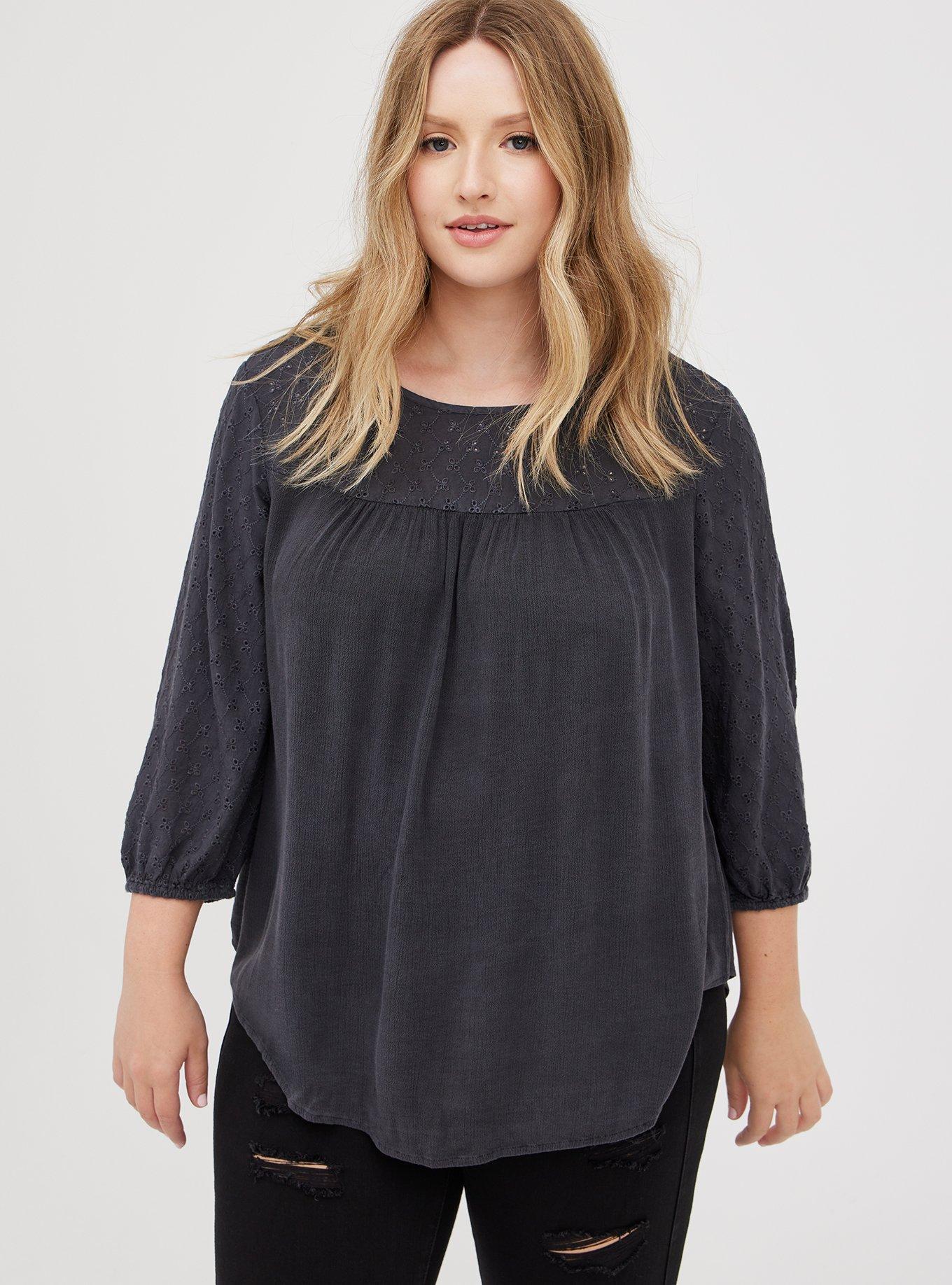 Plus Size Blouse Gauze Eyelet Grey Torrid