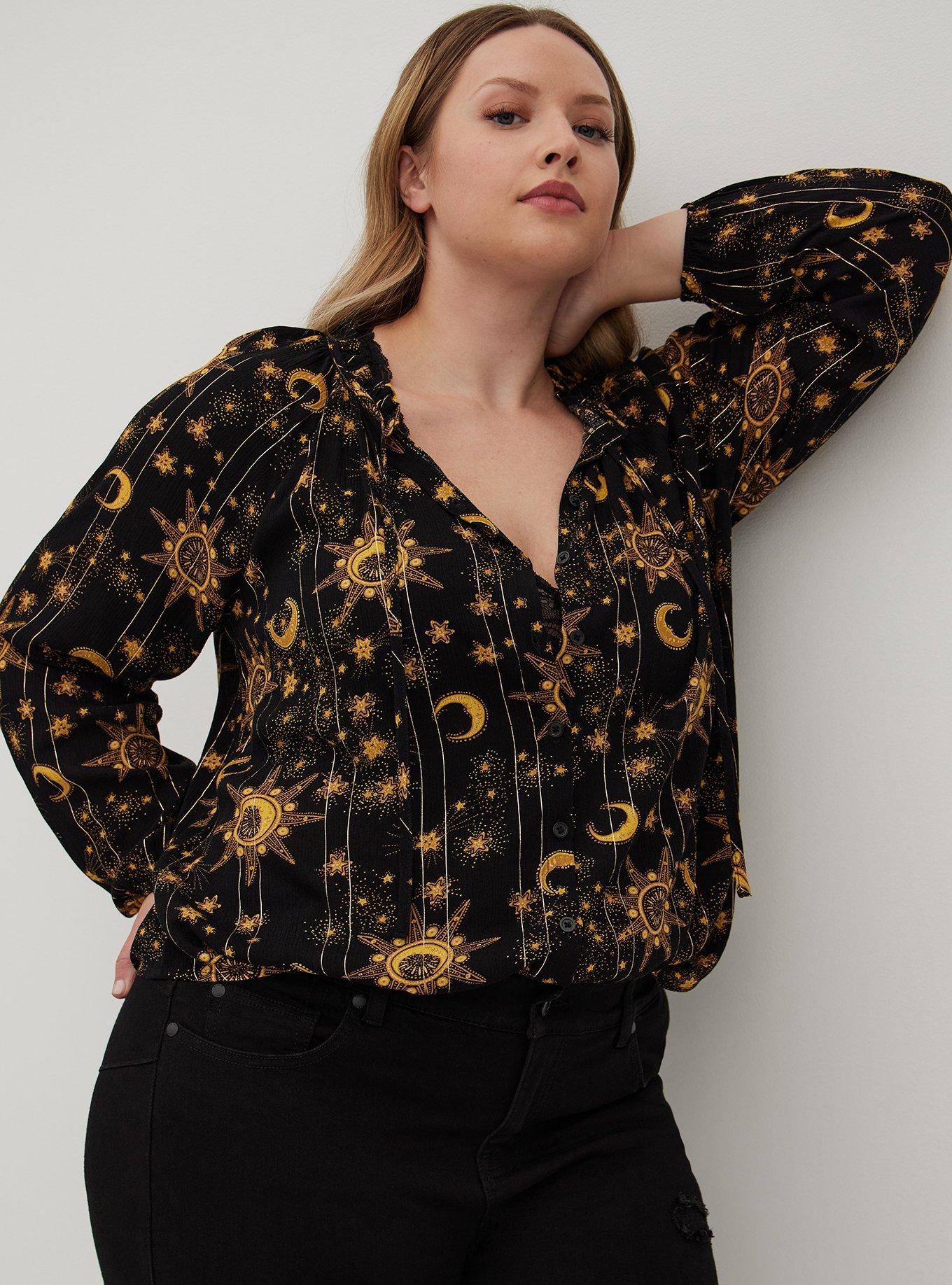 Plus Size Crinkle Gauze With Lurex Peasant Blouse Torrid