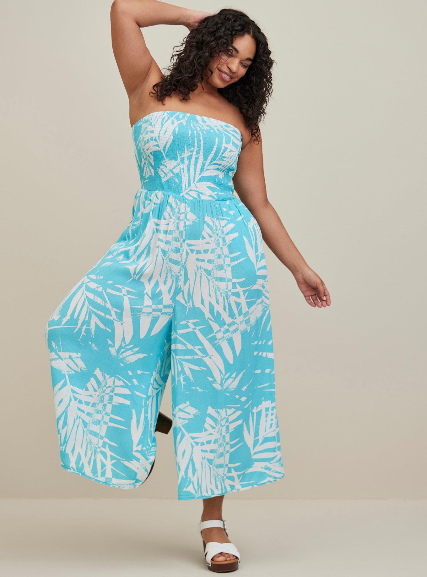 Plus Size Crop Gauze Smocked Strapless Beach Jumpsuit Torrid