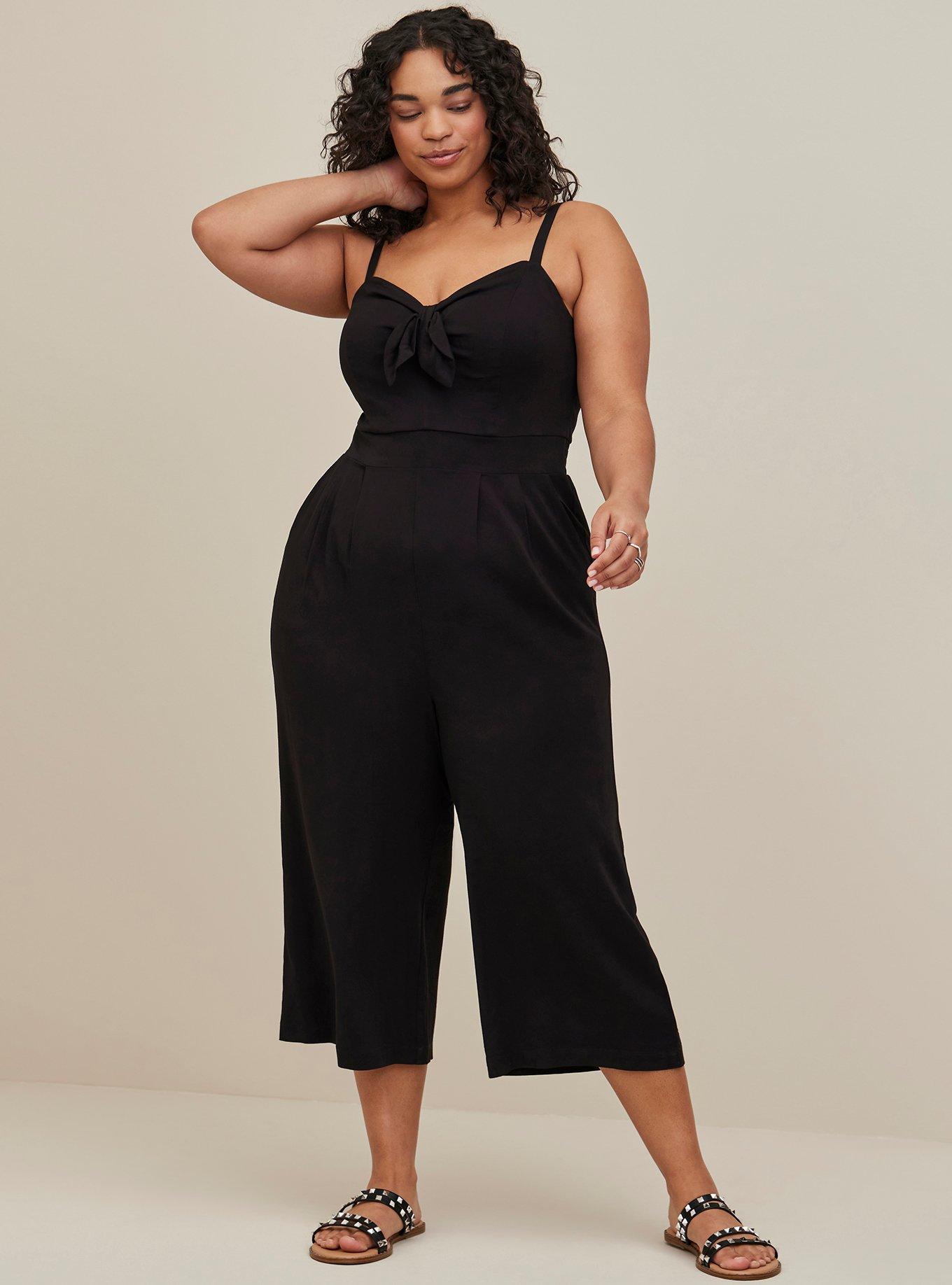 Plus Size Tie Front Culotte Jumpsuit Stretch Challis Black Torrid