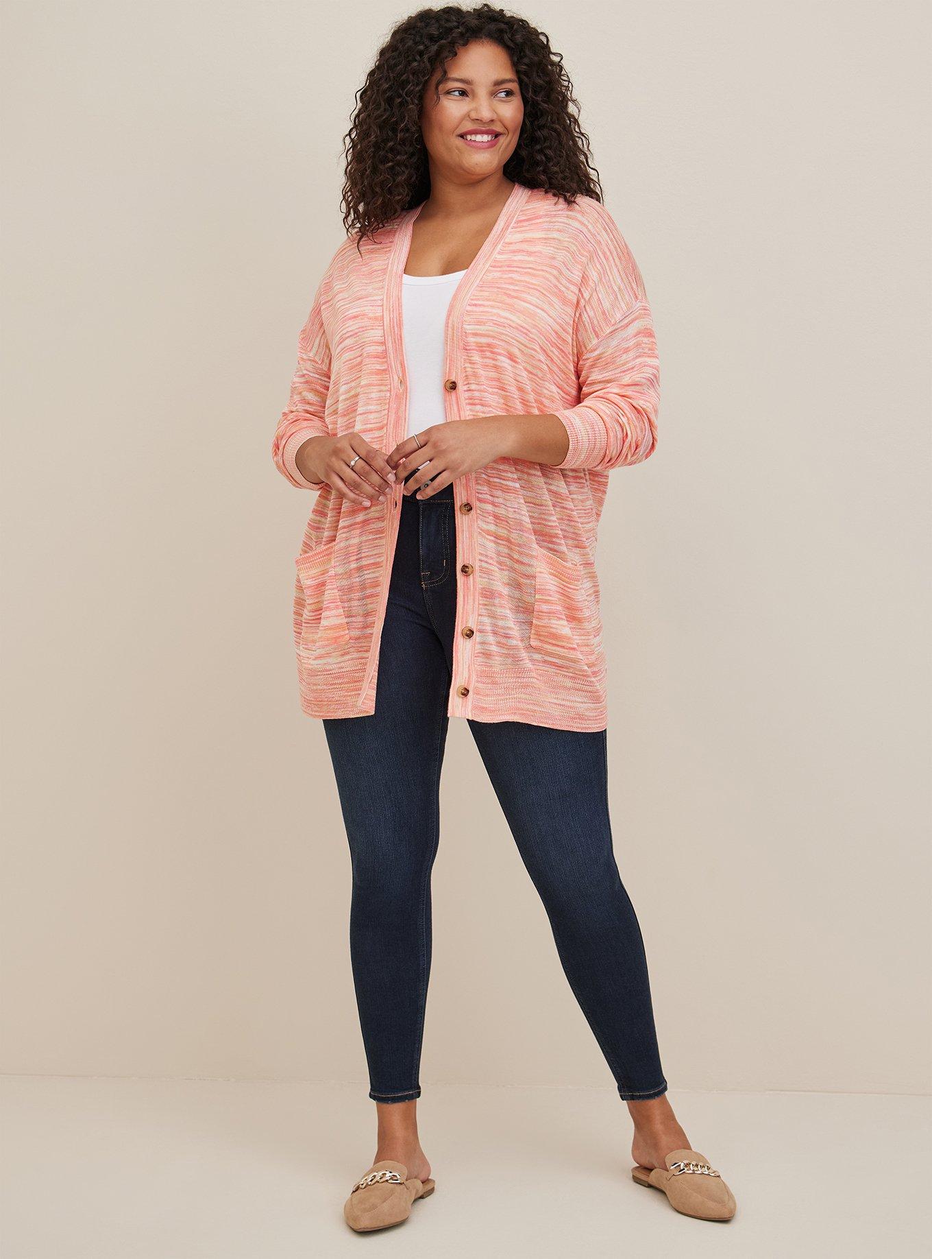 Plus Size Boyfriend Cardigan Sweater Spacedye Pink Torrid